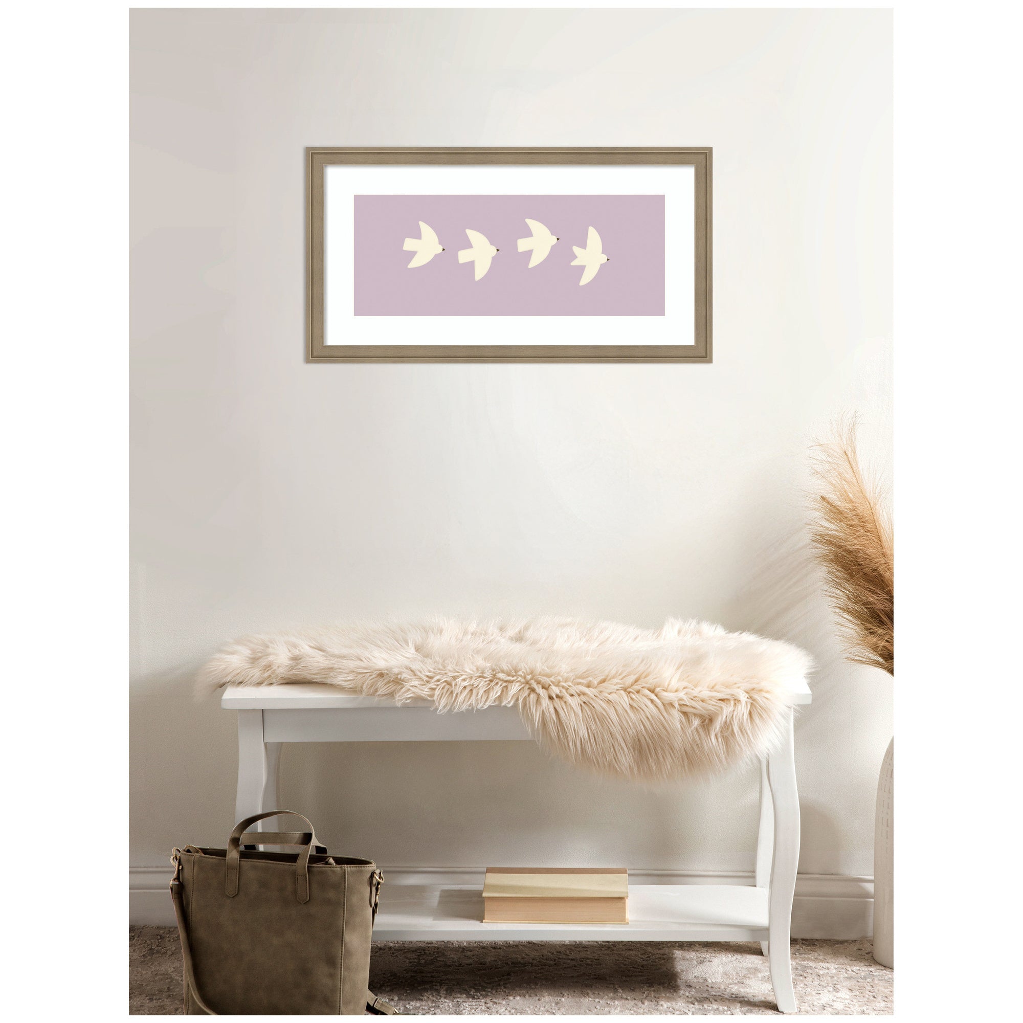 Minimalist Birds Panel 3 Light Purple by Laura Moss Framed Wall Art Print