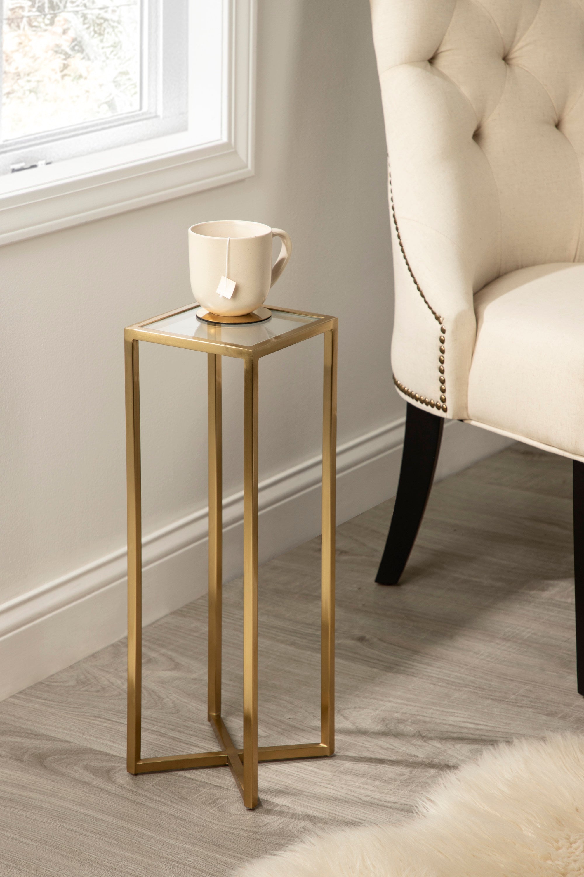 Side Table Clear Gold 7x7x21 5