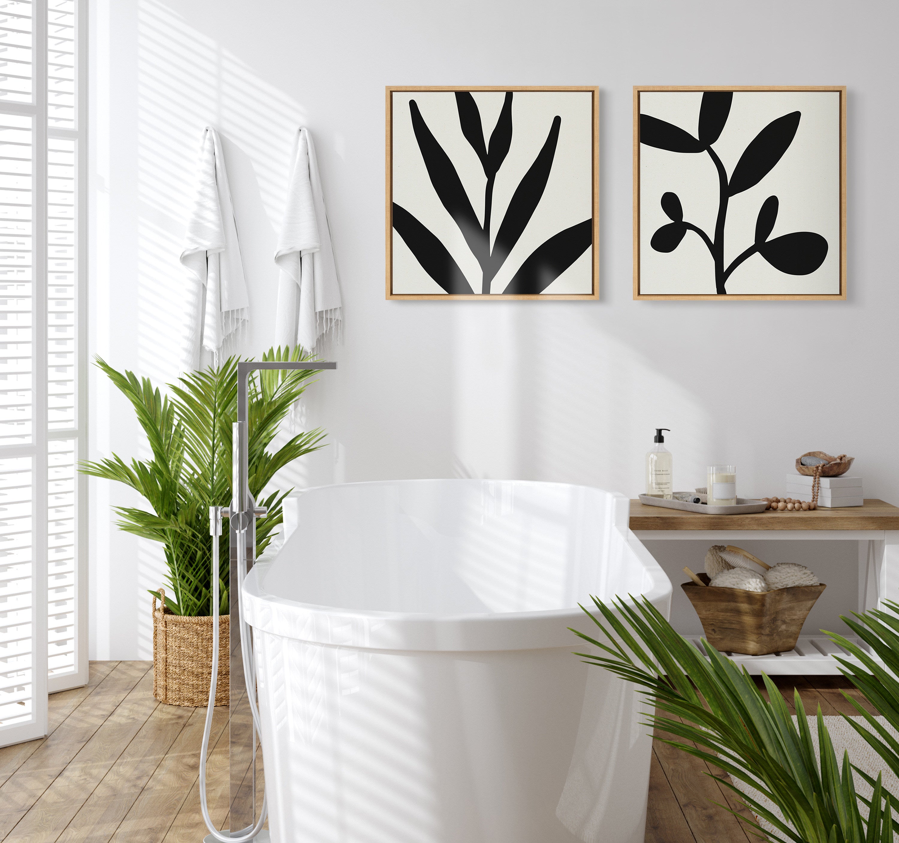 Sylvie Modern Botanical Neutral Abstract 1 Framed Canvas by The Creative Bunch Studio