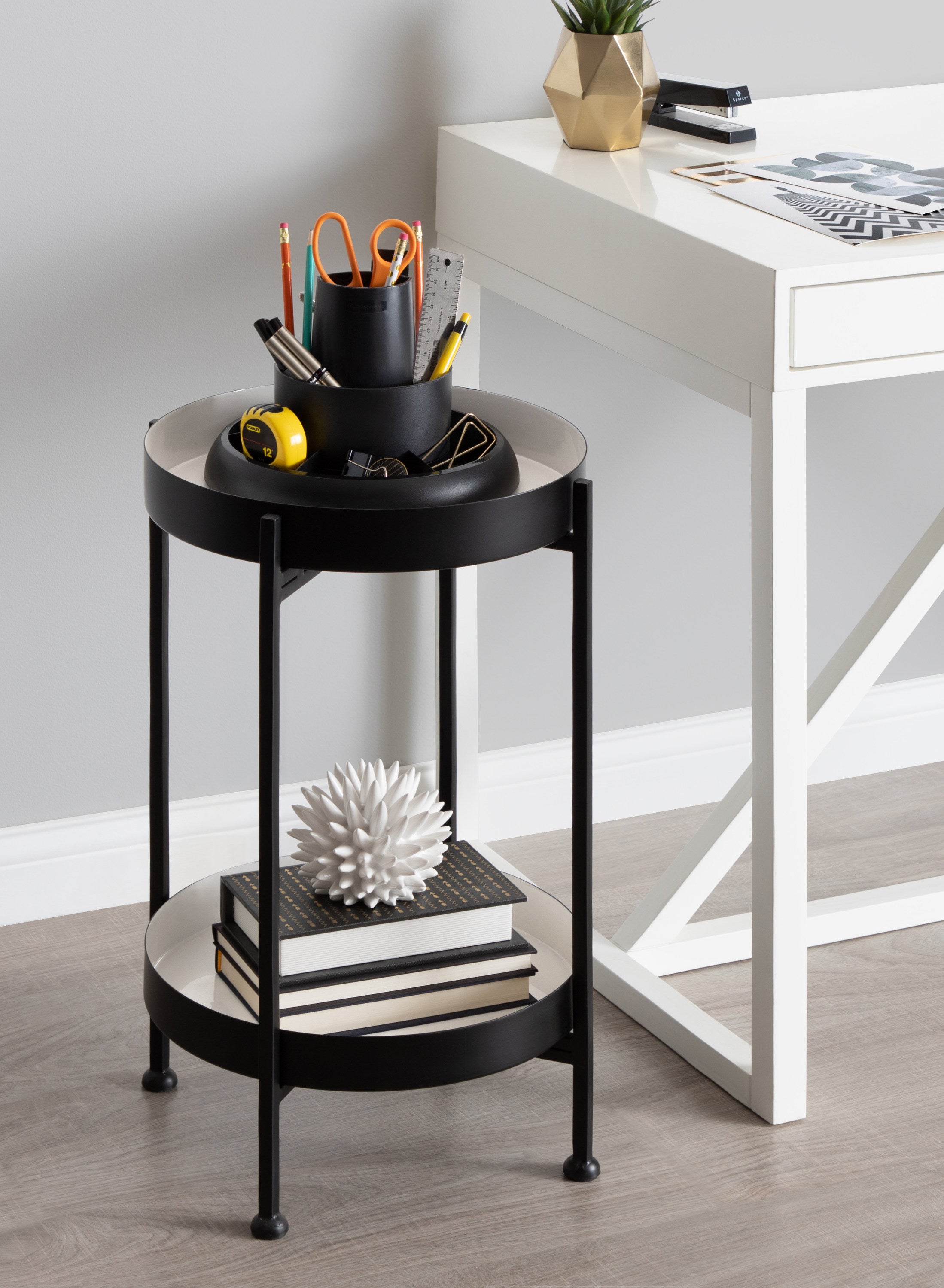Side Table 15x15x24 Black White 7