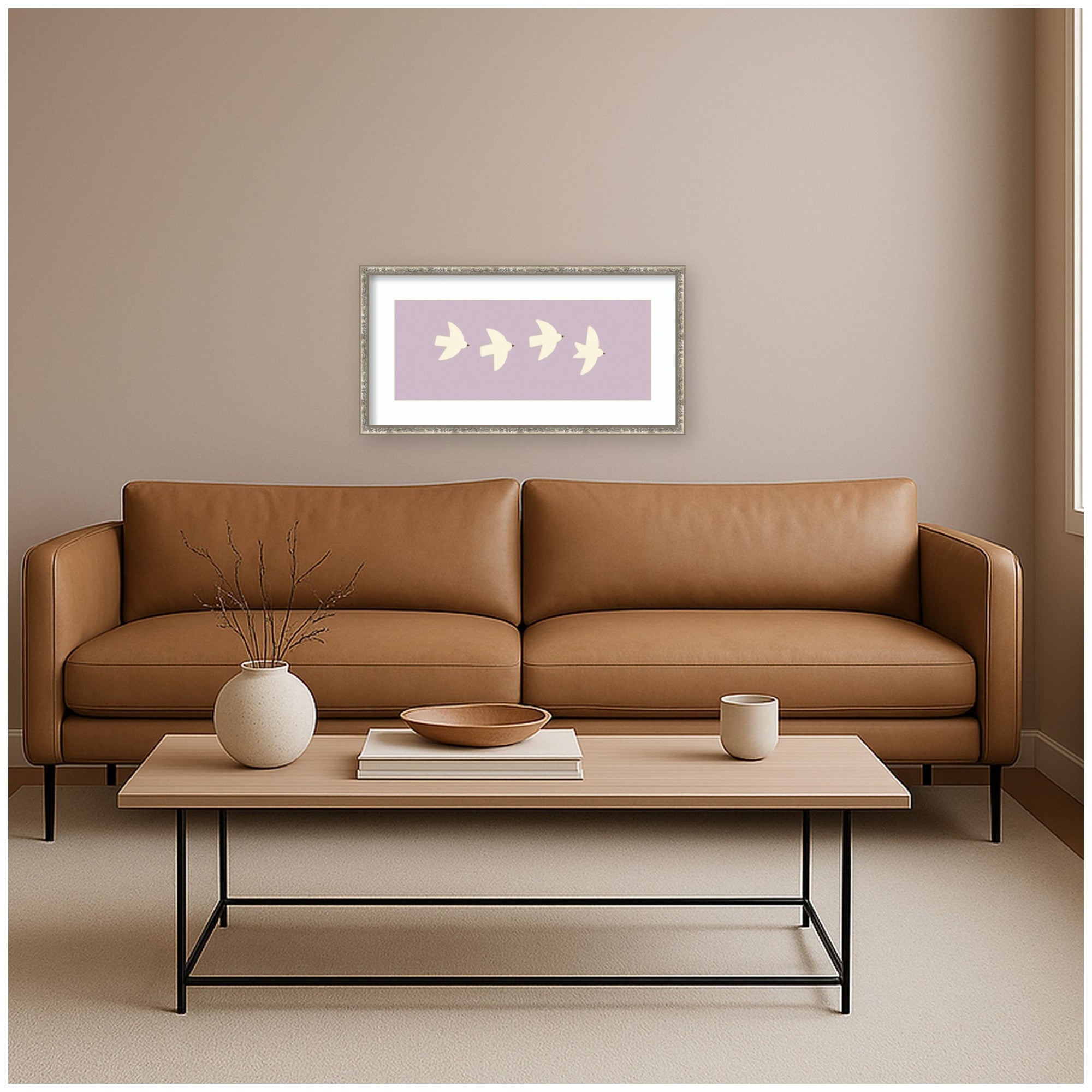 Minimalist Birds Panel 3 Light Purple by Laura Moss Framed Wall Art Print