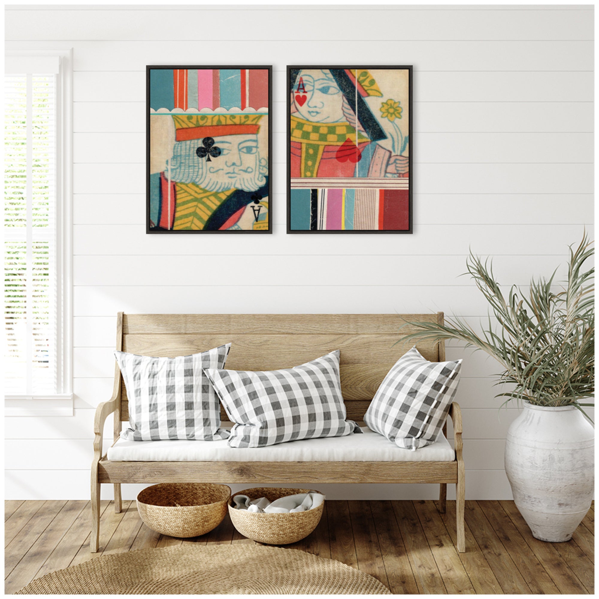 King of Clubs & Queen With Flower 2 Piece Framed Canvas Wall Art Set by Felicia Dadak