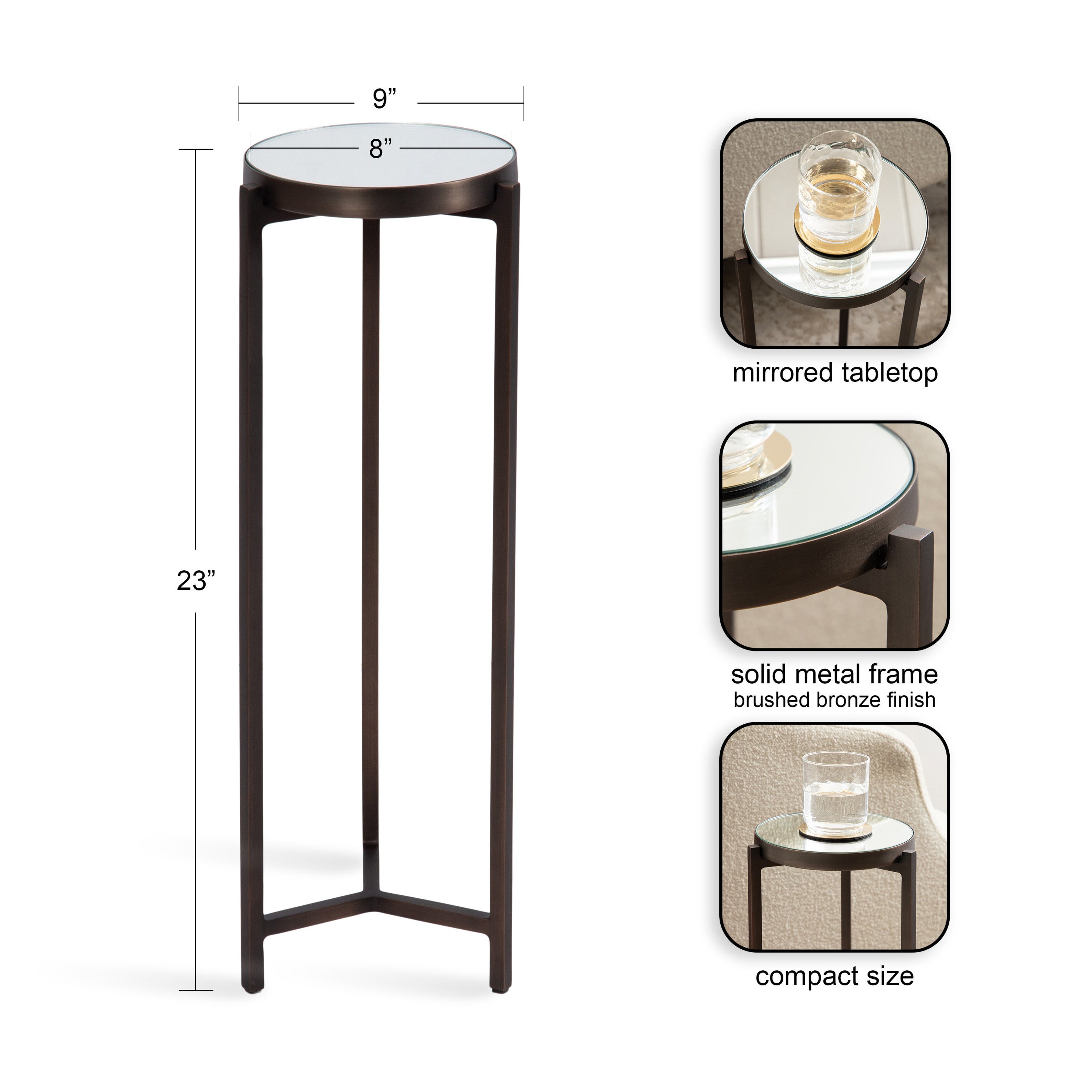 Drink Table Mirror Bronze 9x9x23 2