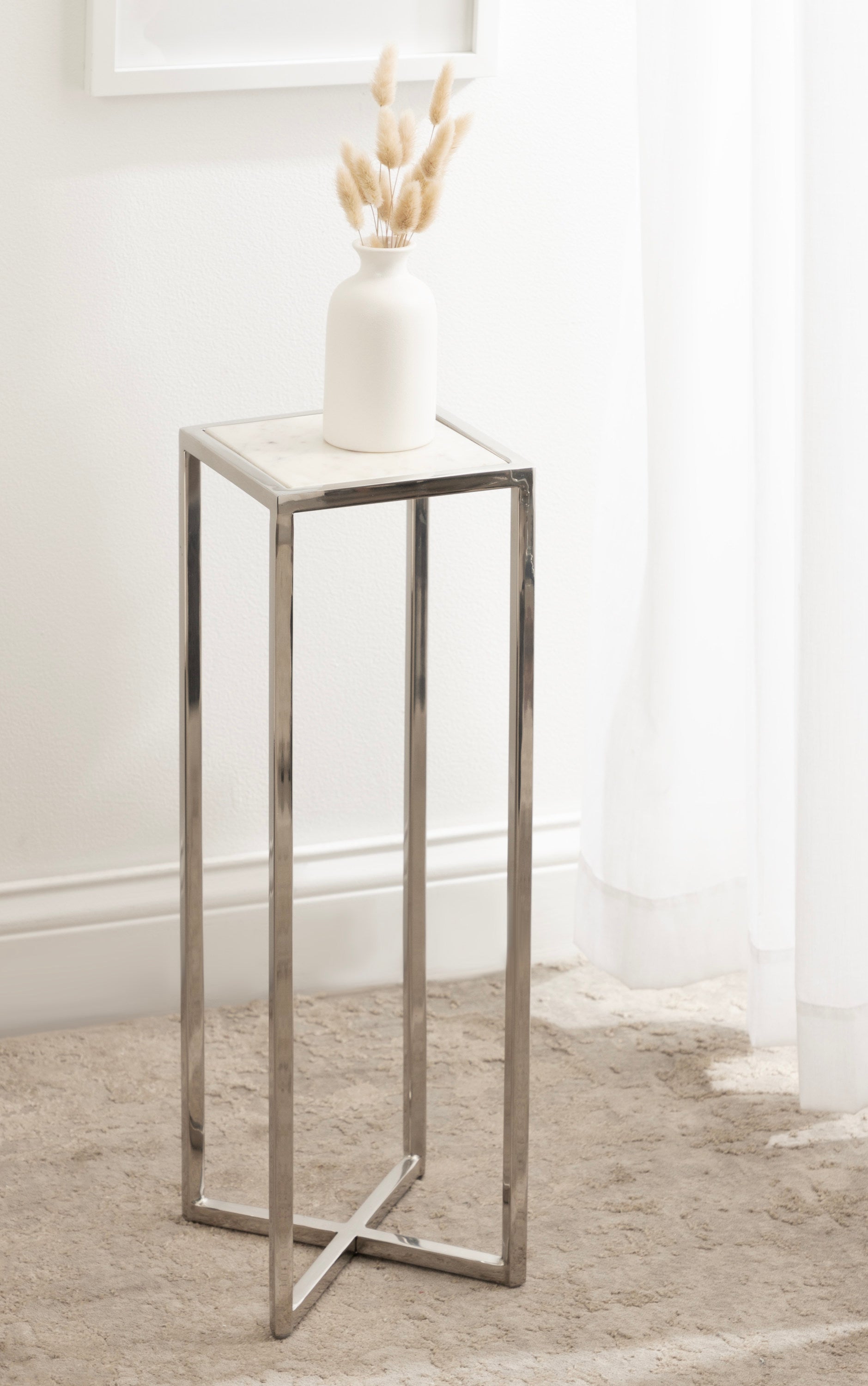 Drink Table White Silver 7x7x21 6