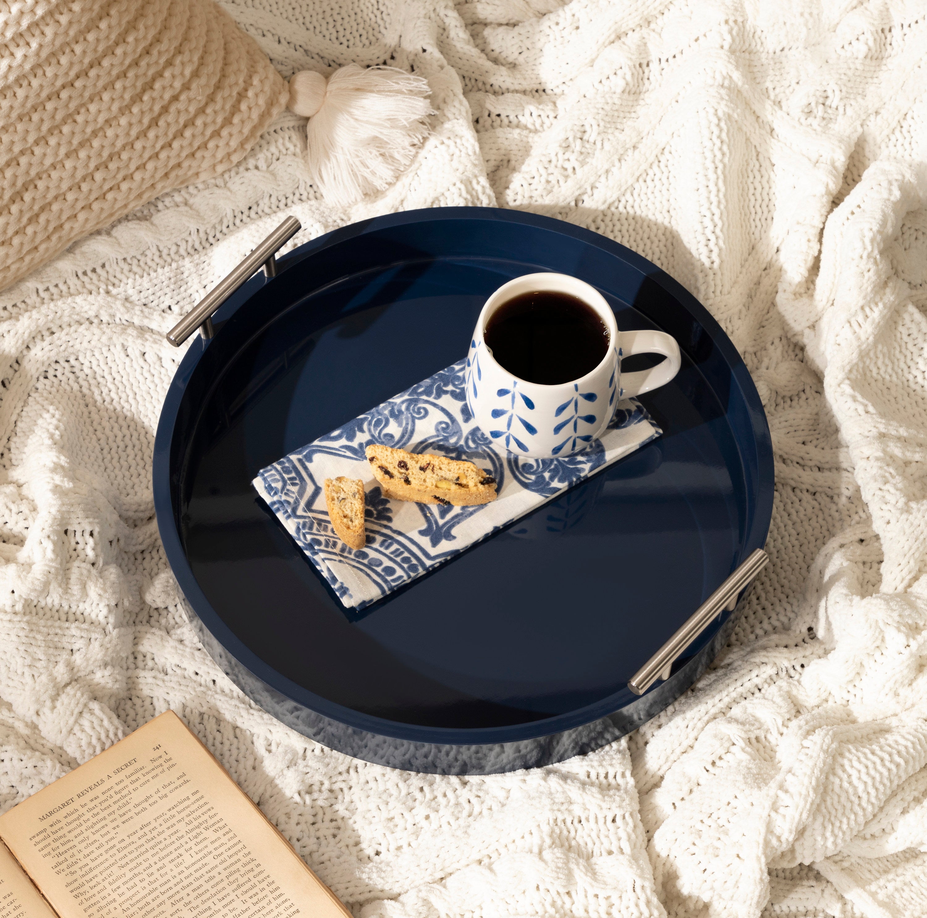 Single Tray Navy Blue Silver 15.5" Diameter 8