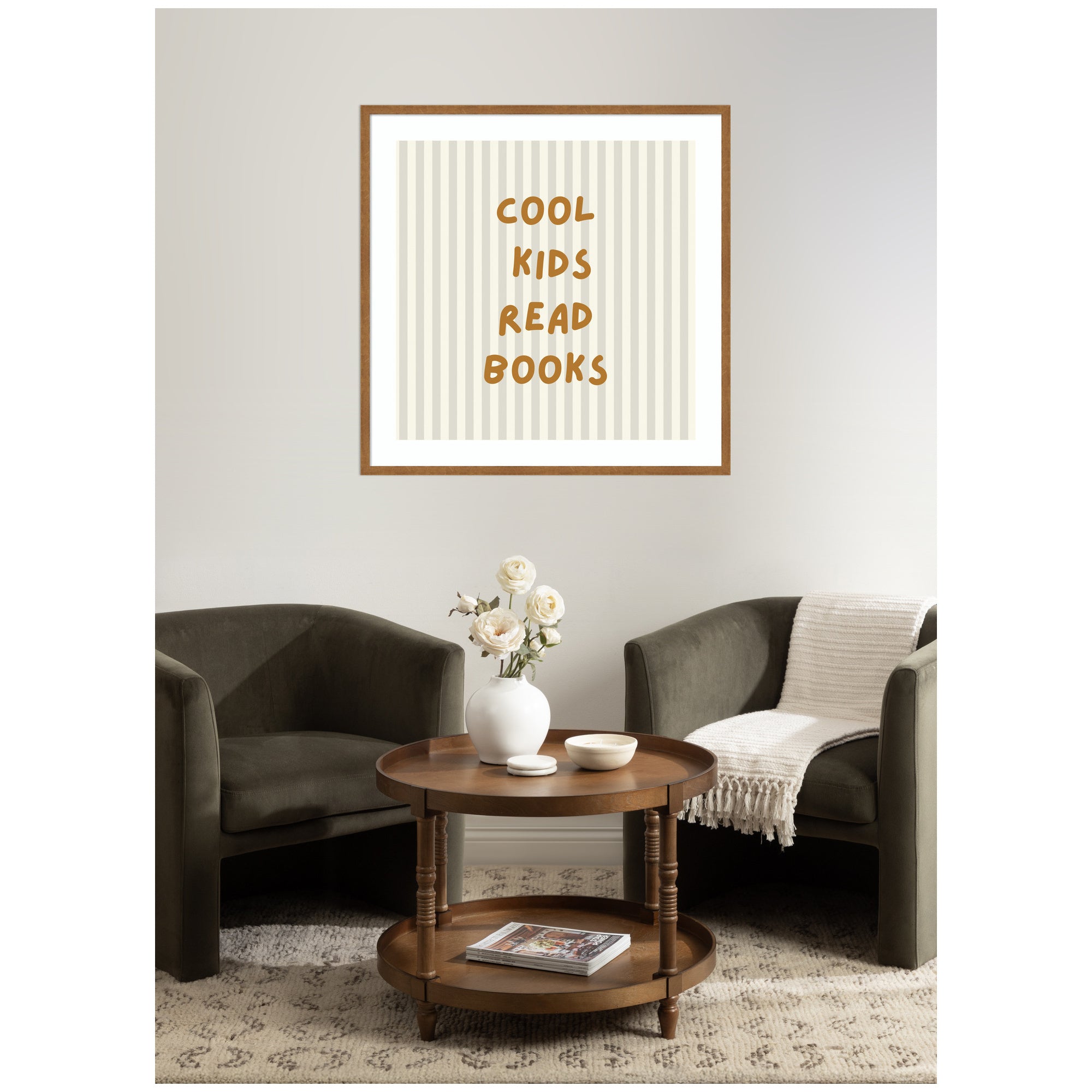 Cool Kids Read Books Stripes Square by Laura Moss Framed Wall Art Print