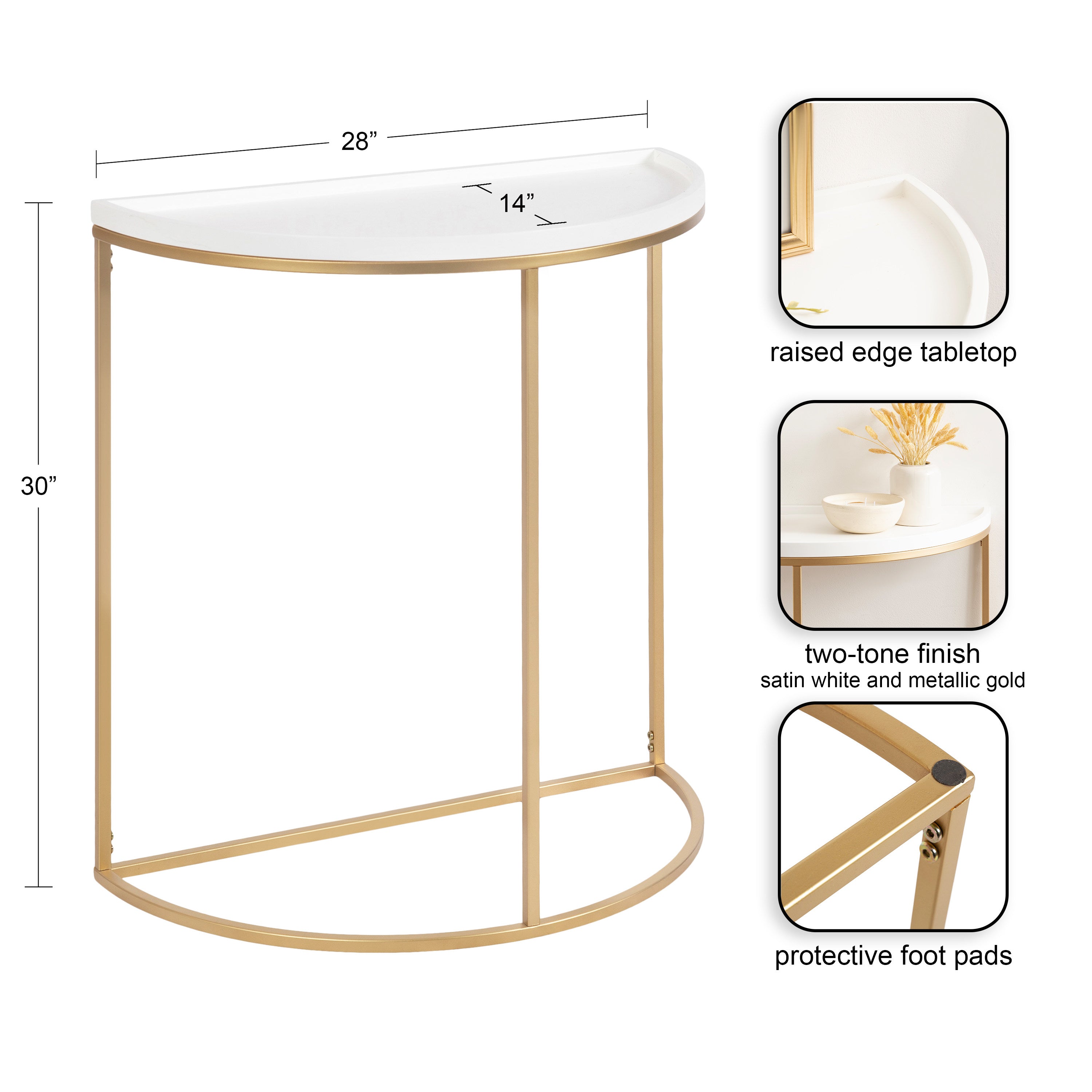 Console Table White Gold 28x14x30 2