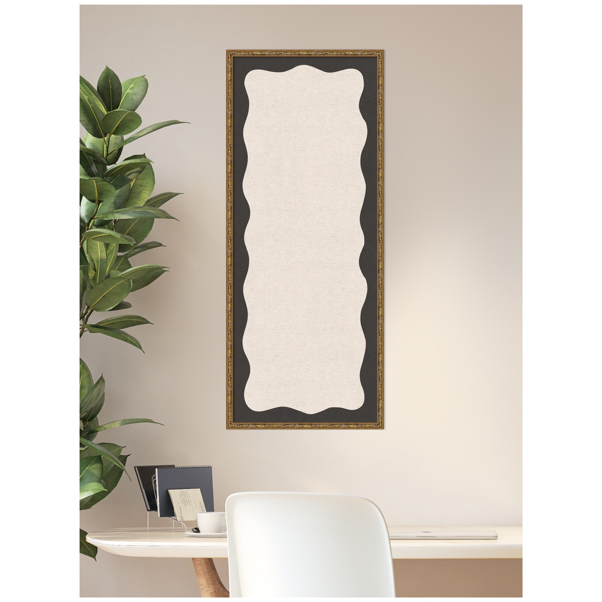 Framed Fabric Pinboard Wavy Linen Light and Black Wall Organization