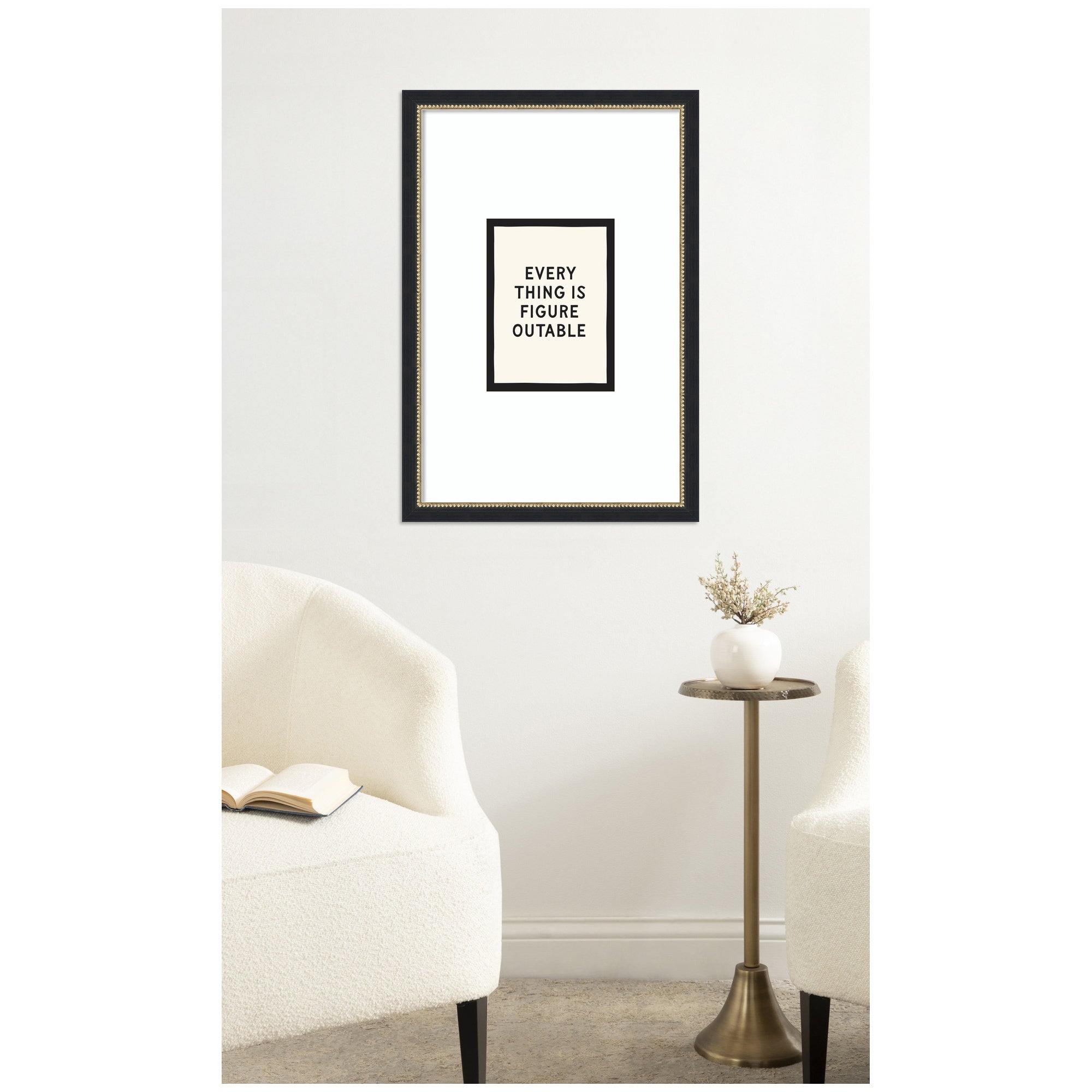 Everything is Figureoutable Positive Quote Black and White by Lucky Guava Framed Wall Art Print