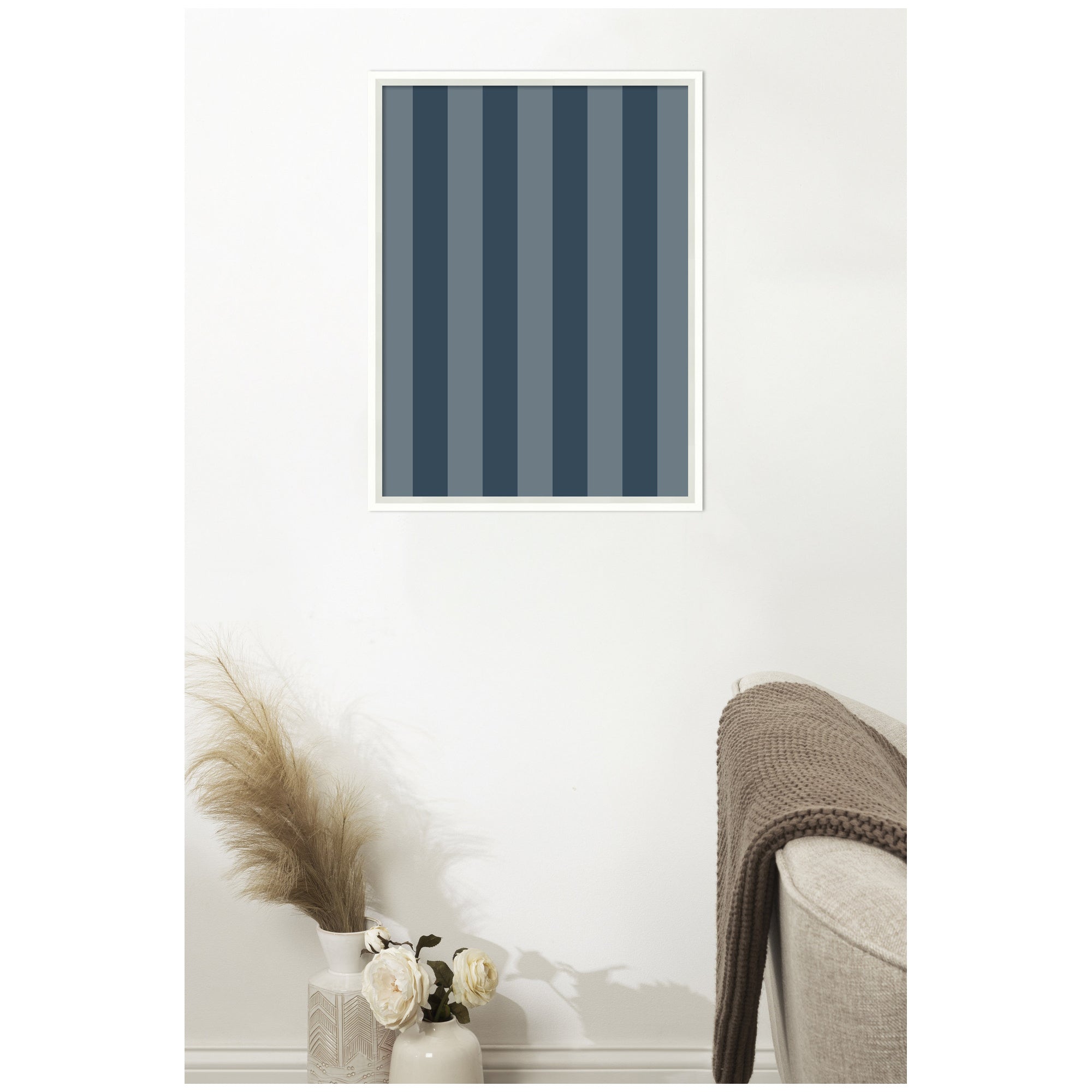 Framed Fabric Pinboard Wide Stripes Blue Wall Organization