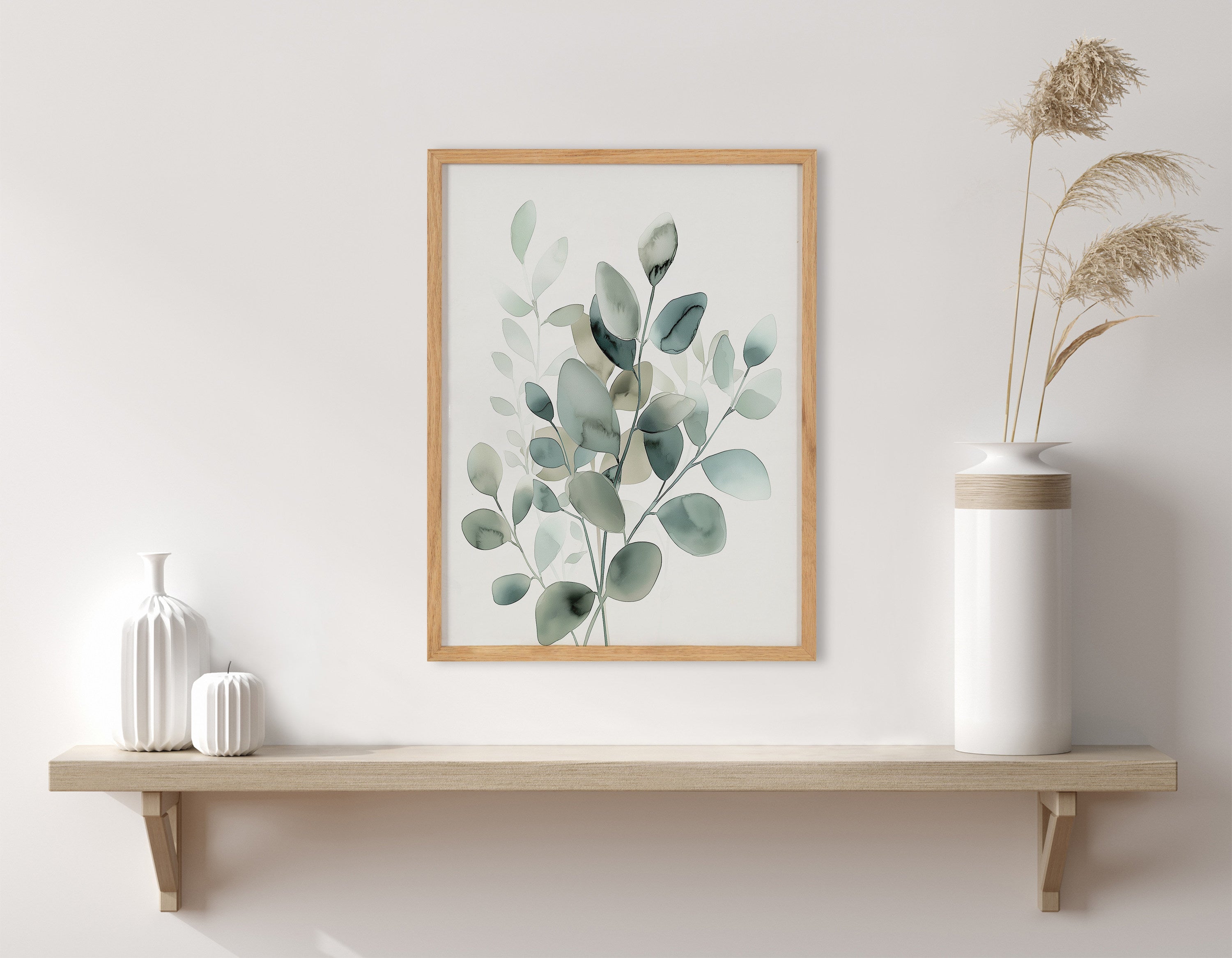 Gallery Modern Minimalist Botanical Watercolor in Muted Teal Print by The Creative Bunch Studio