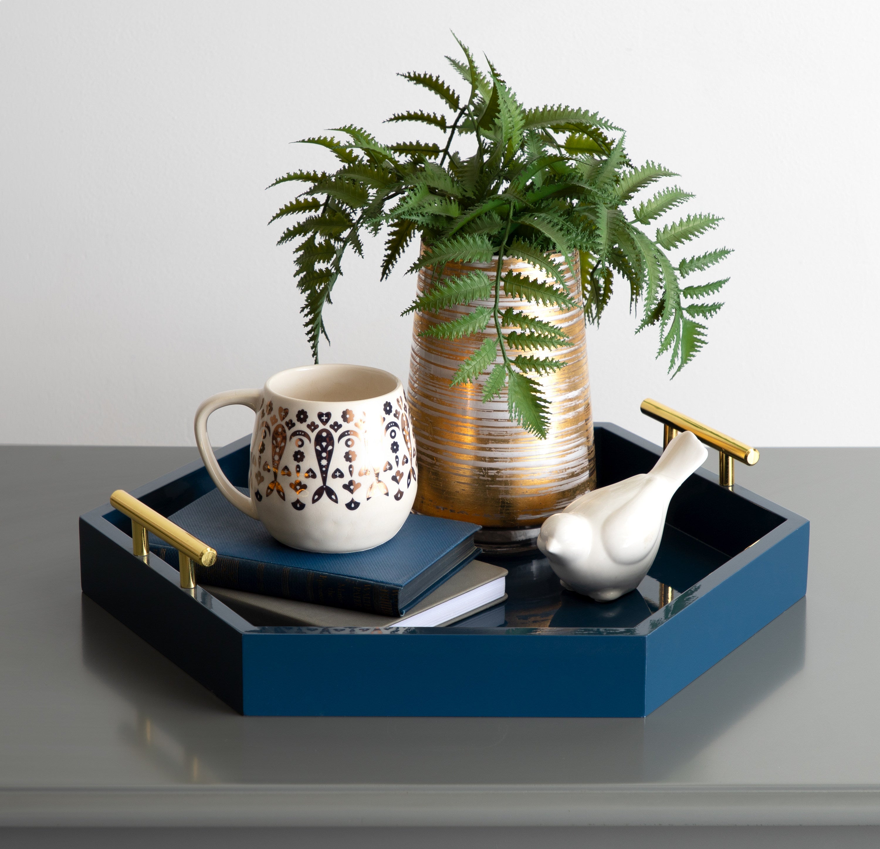 Single Tray Navy Blue Gold 18x18 5