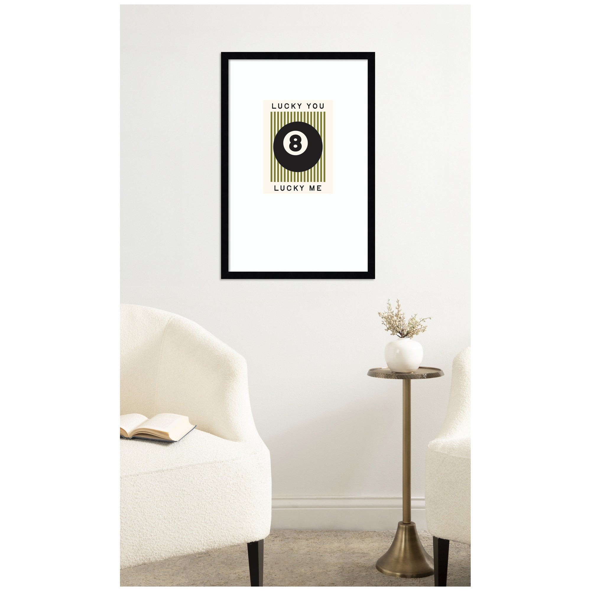 Lucky You Lucky Me Green Striped 8 Ball Print, Dopamine Decor for Home or Apartment Retro Poster by Lucky Guava Framed Wall Art Print