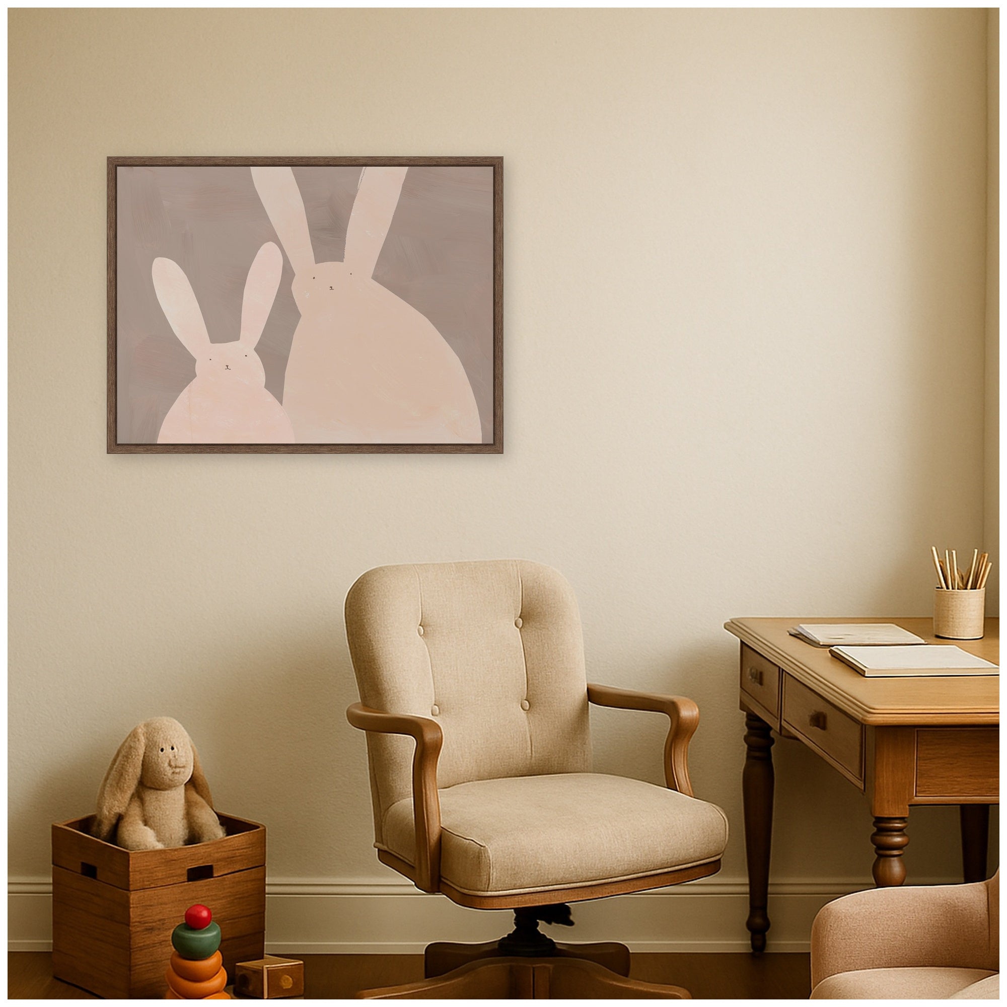 Bunny Mama and Baby by Alicia Abla Framed Canvas Wall Art Print