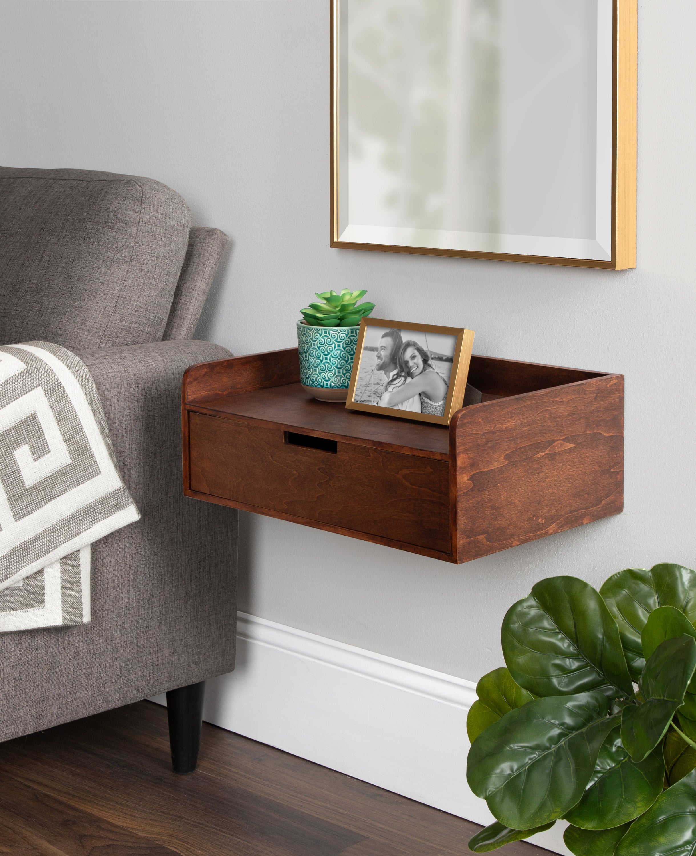 Floating Side Table Dark Brown 18x12x7 7