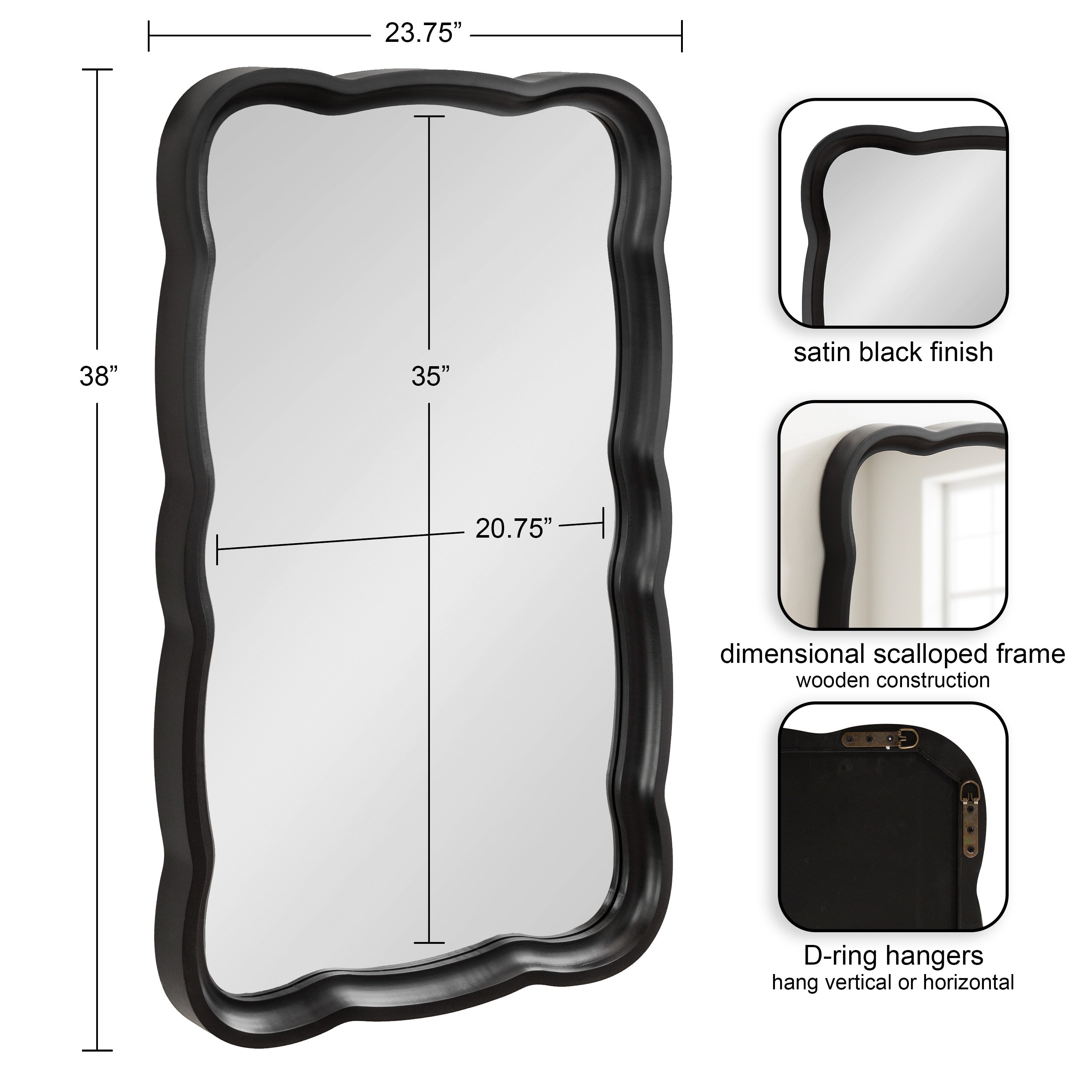 Scallop Mirror Black 24x38 2