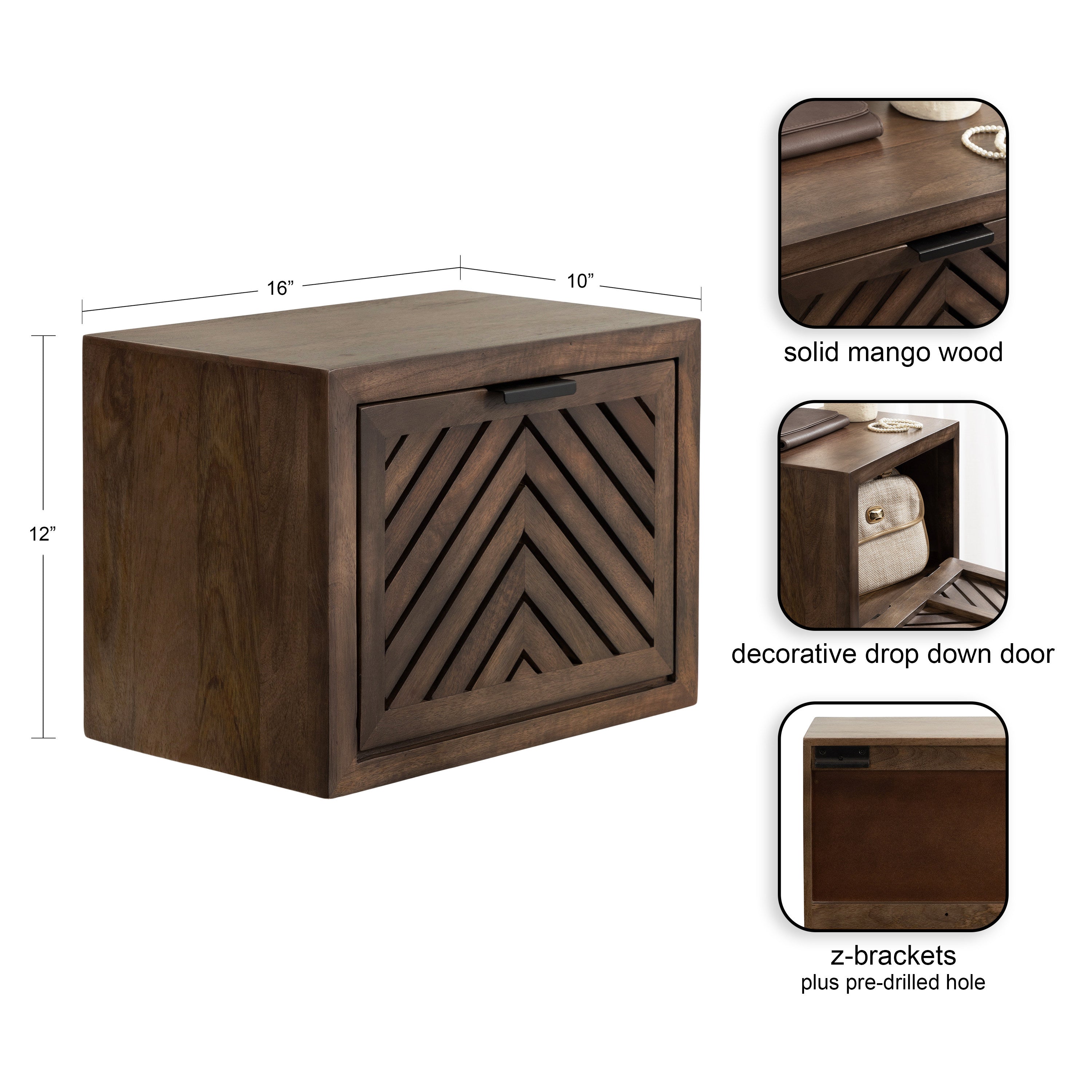 Floating Side Table Brown 16x10x12 2