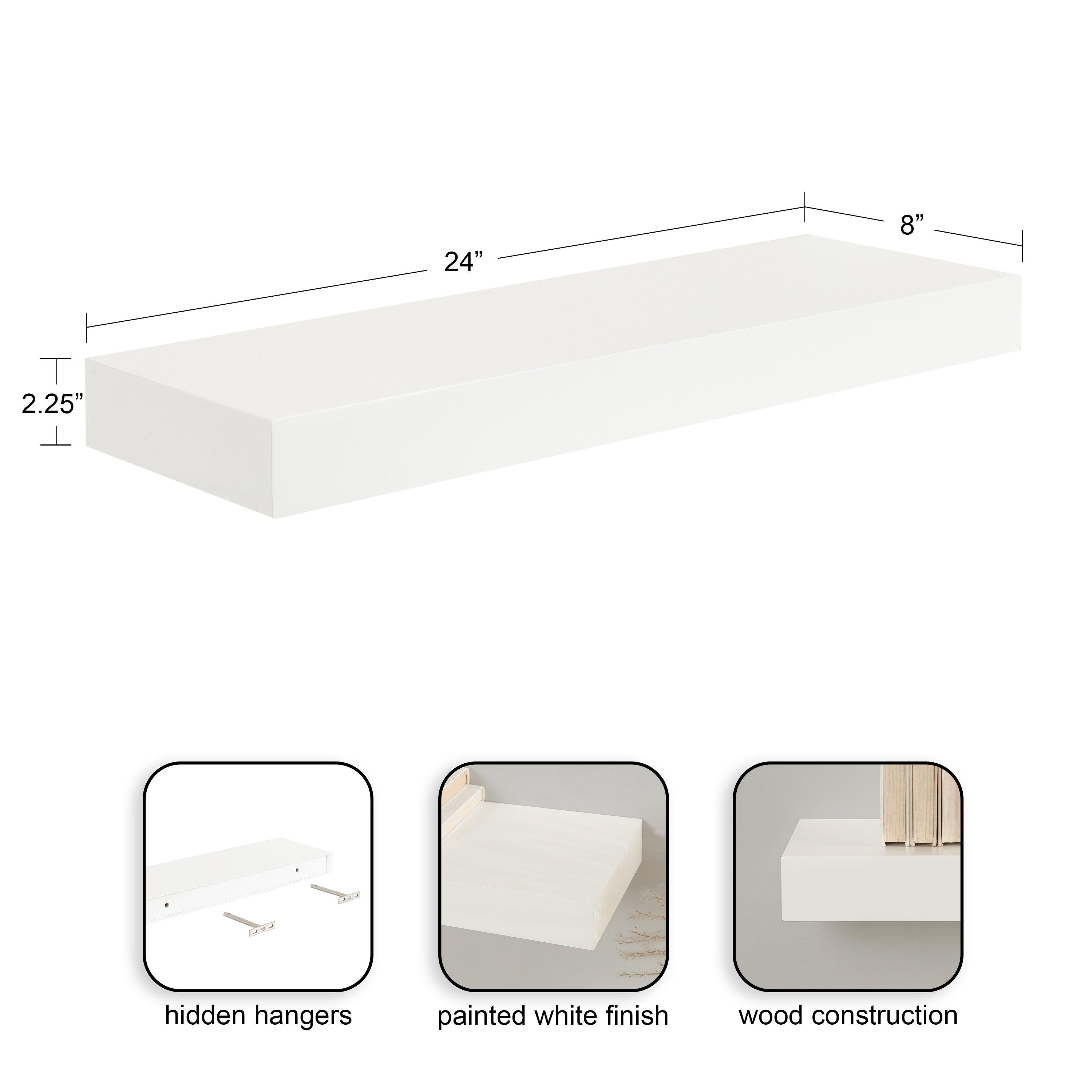Floating Shelf 2 Piece 24 Inch White 2