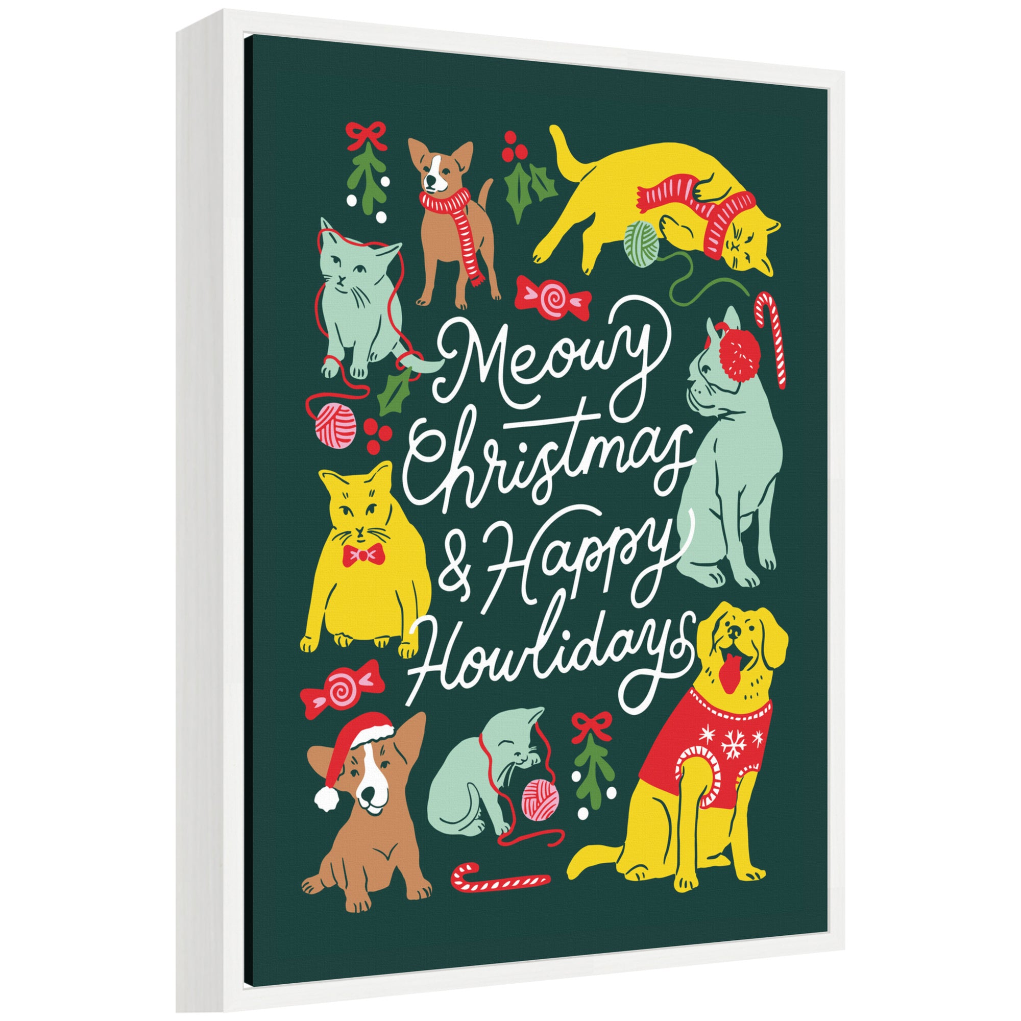 kate & laurel Sylvie Framed Canvas Meowy Howlidays by Maria Filar