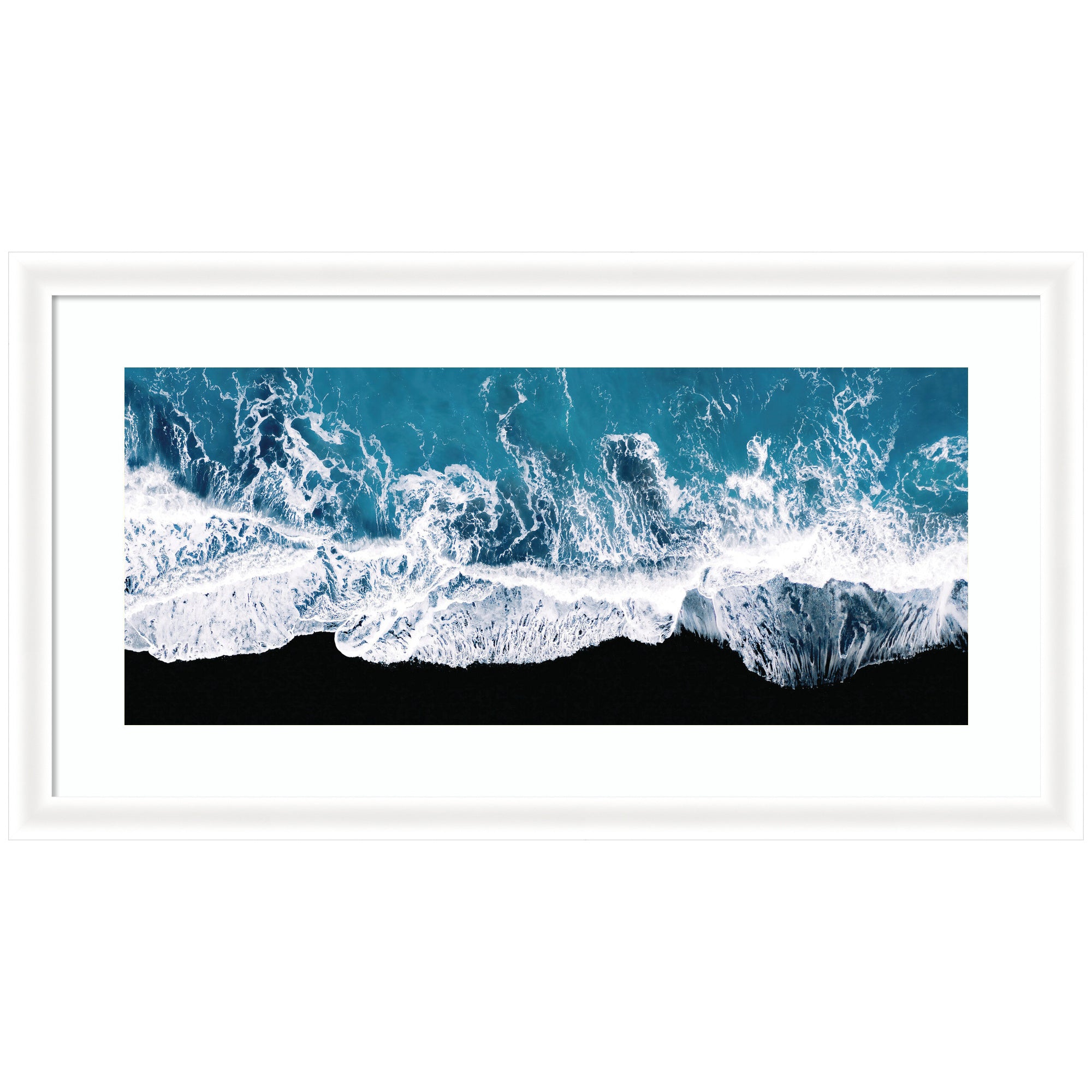 Framed Art Minimalist Ocean Waves on the Black Beach in Iceland Panel by Michael Schauer