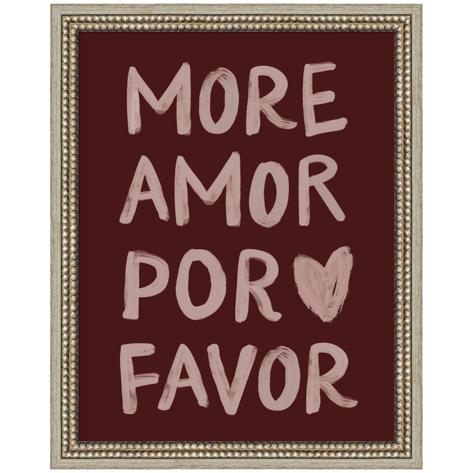 More Amor Por Favor Hand Painted Typography Maroon by Lucky Guava Framed Wall Art Print