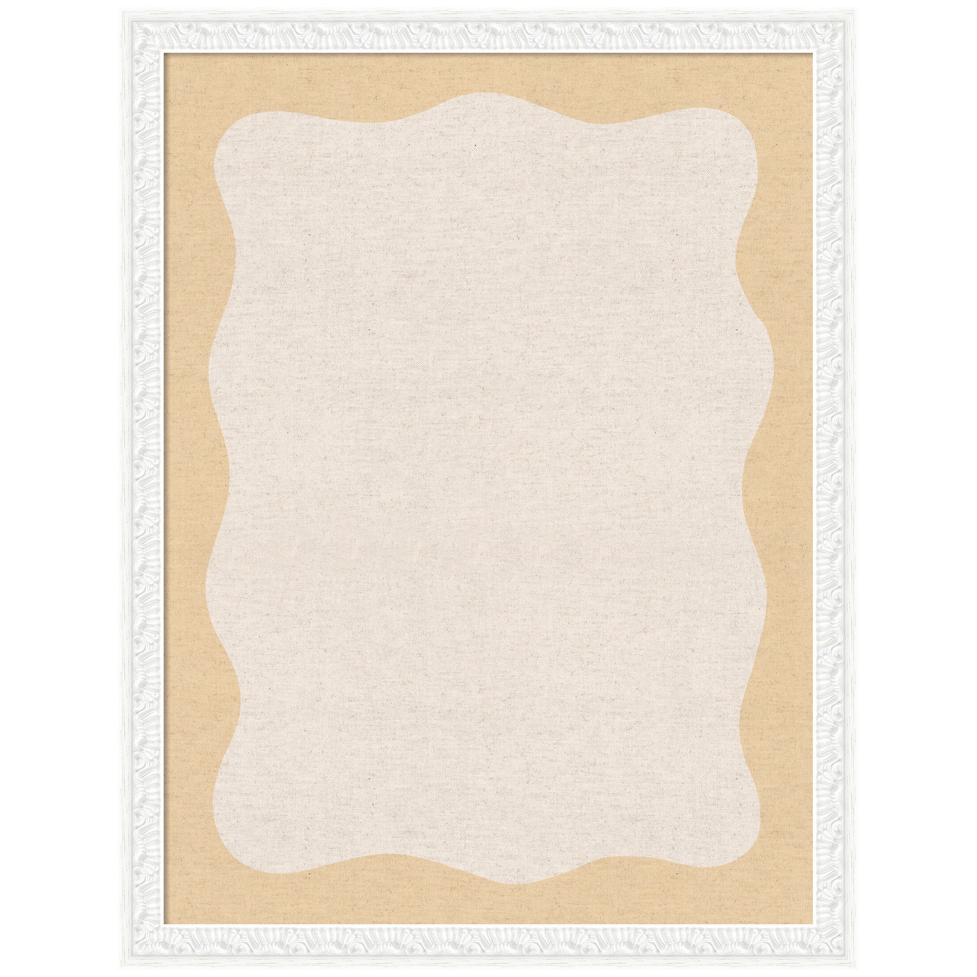 Framed Fabric Pinboard Wavy Neutral Linen and Yellow Wall Organization