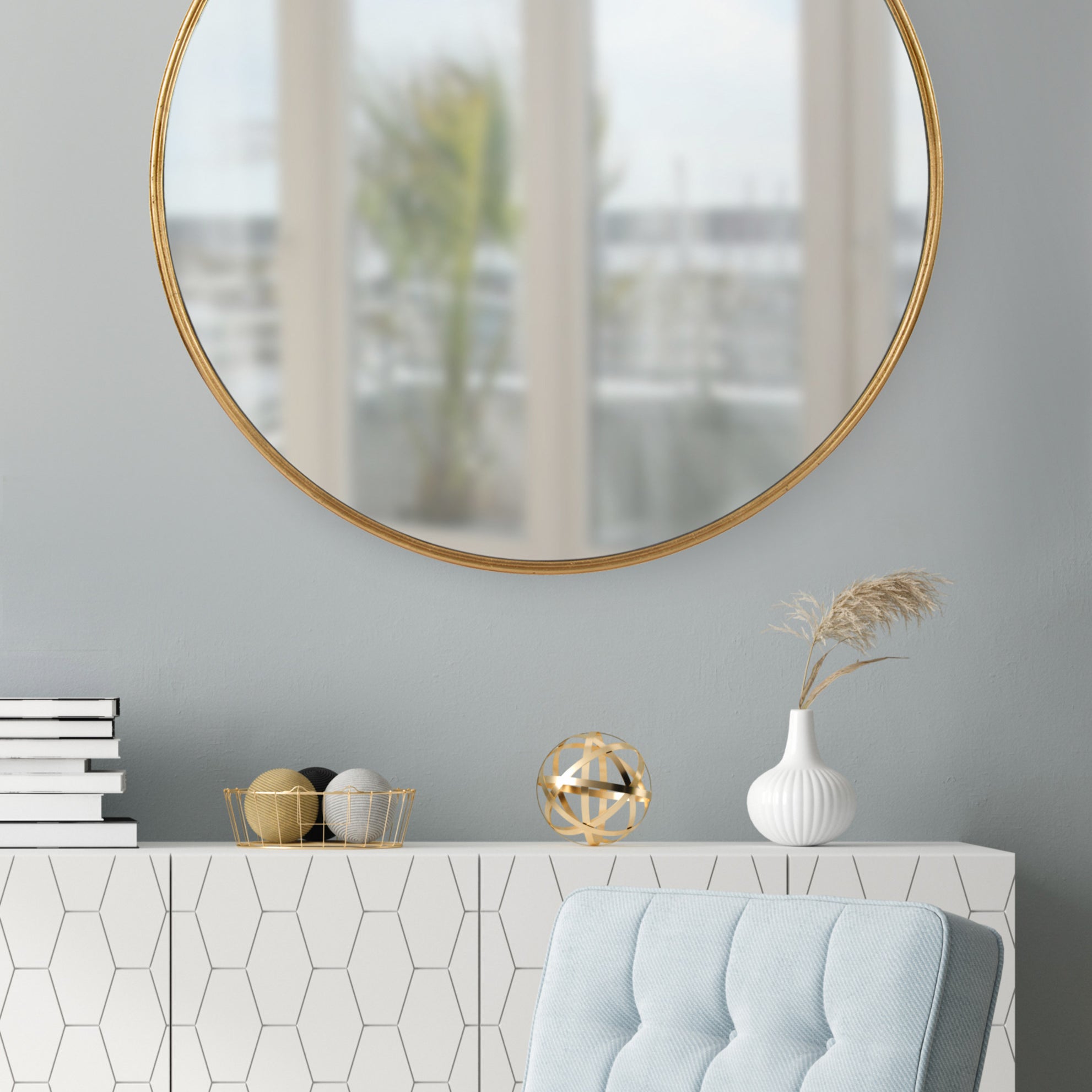 Round Mirror Gold 30" Diameter 6