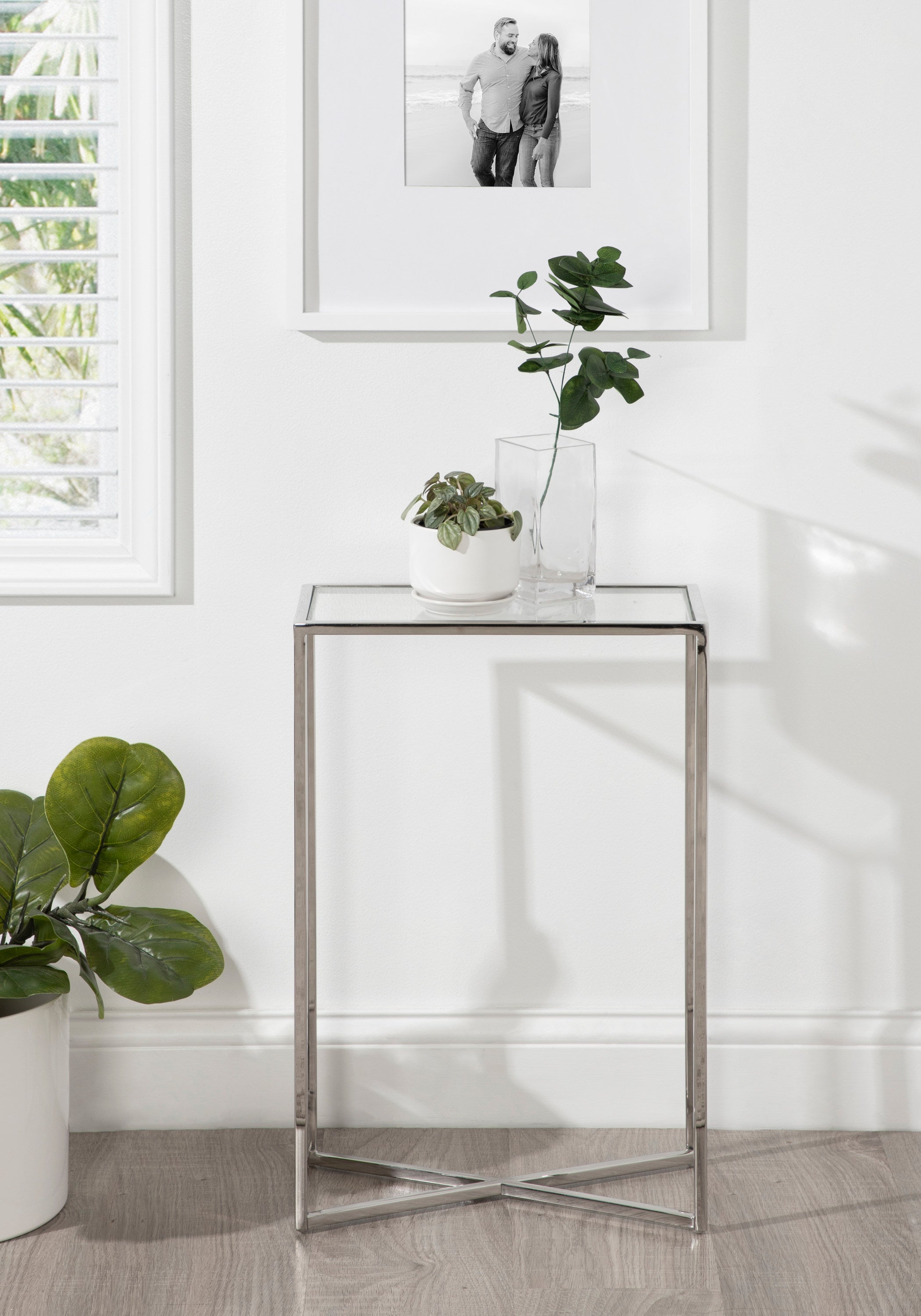 Side Table Clear Silver 16x8x24 5