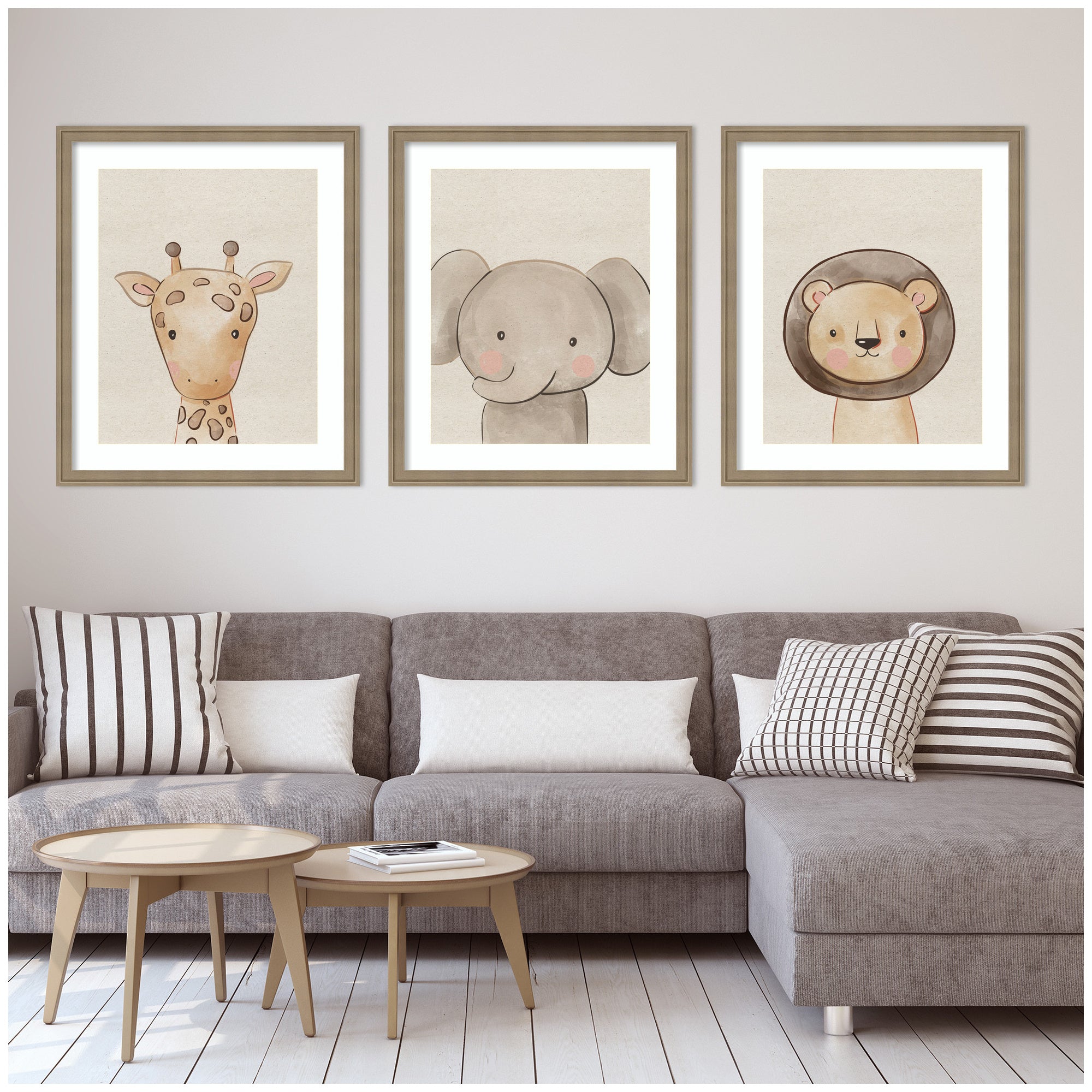 Baby Animal Portrait 3 Piece Framed Wall Art Print Set by The Creative Bunch Studio