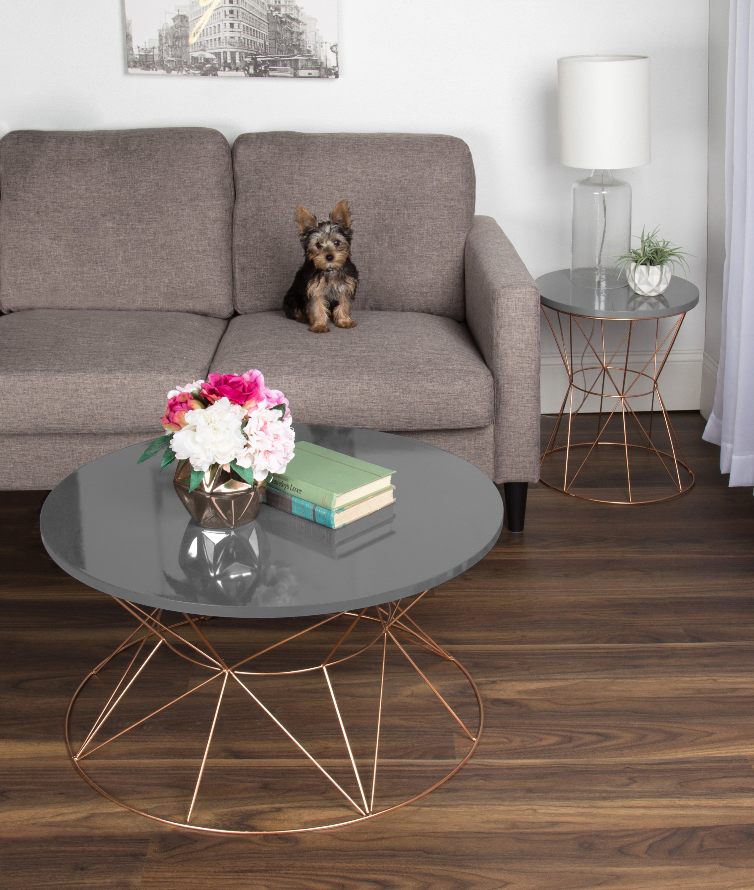 Coffee Table Gray Rose Gold 30x30x17 4