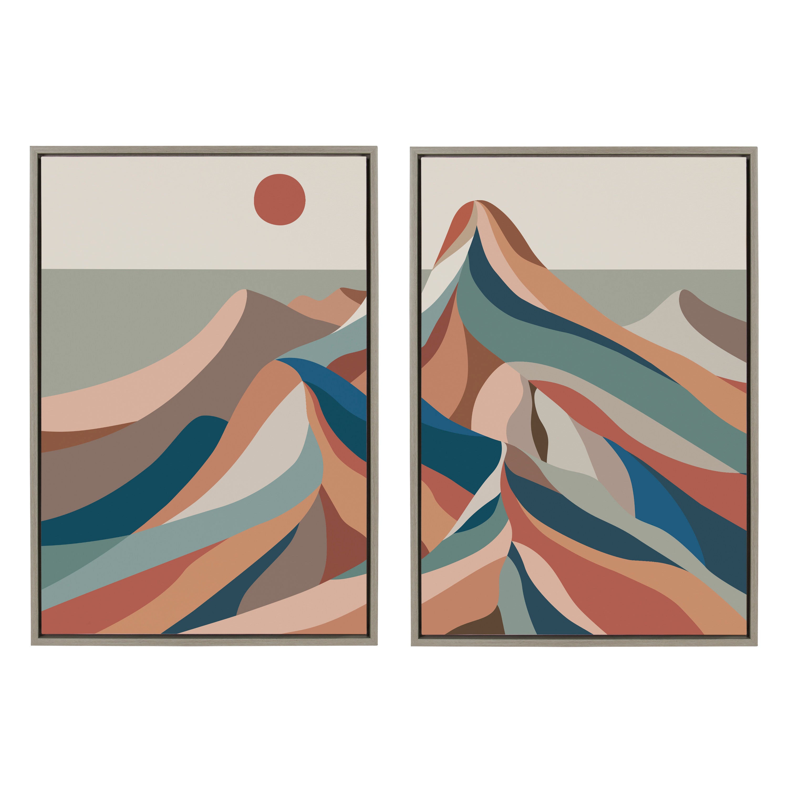 Sylvie Mid Century Modern Mountains Blue Framed Canvas Set by Rachel Lee of My Dream Wall