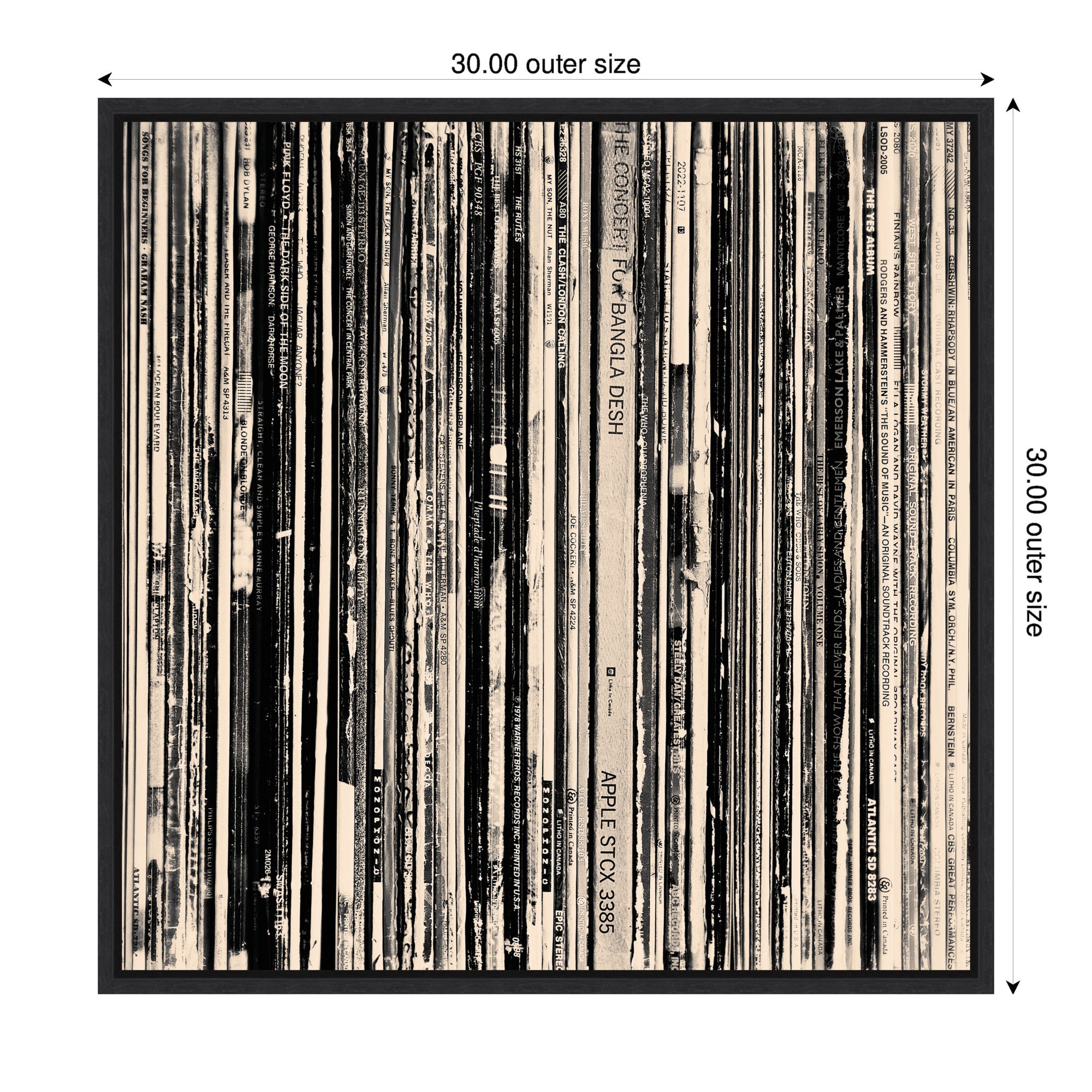 33 RPM Black and White Square by Robert Cadloff Framed Canvas Wall Art Print