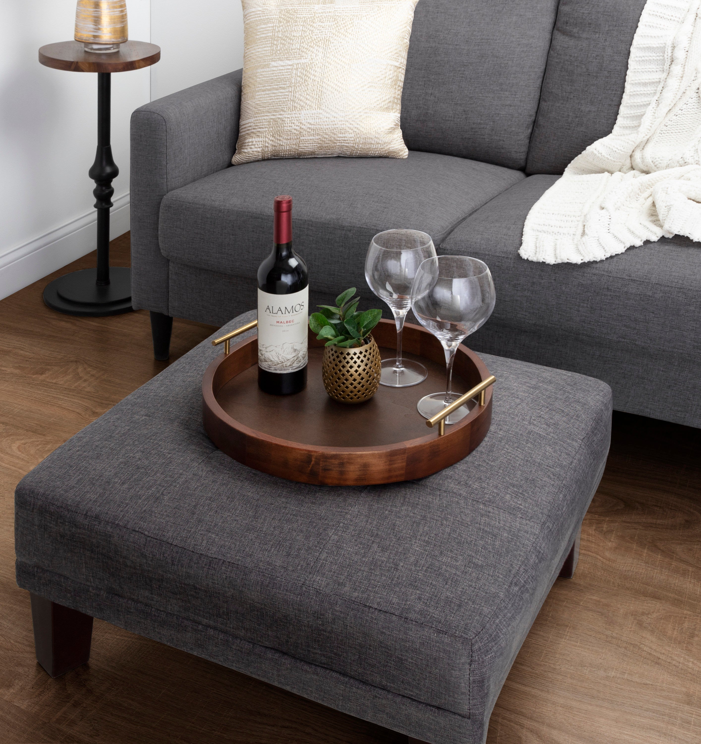 Single Tray Walnut Brown 15.5" Diameter 5