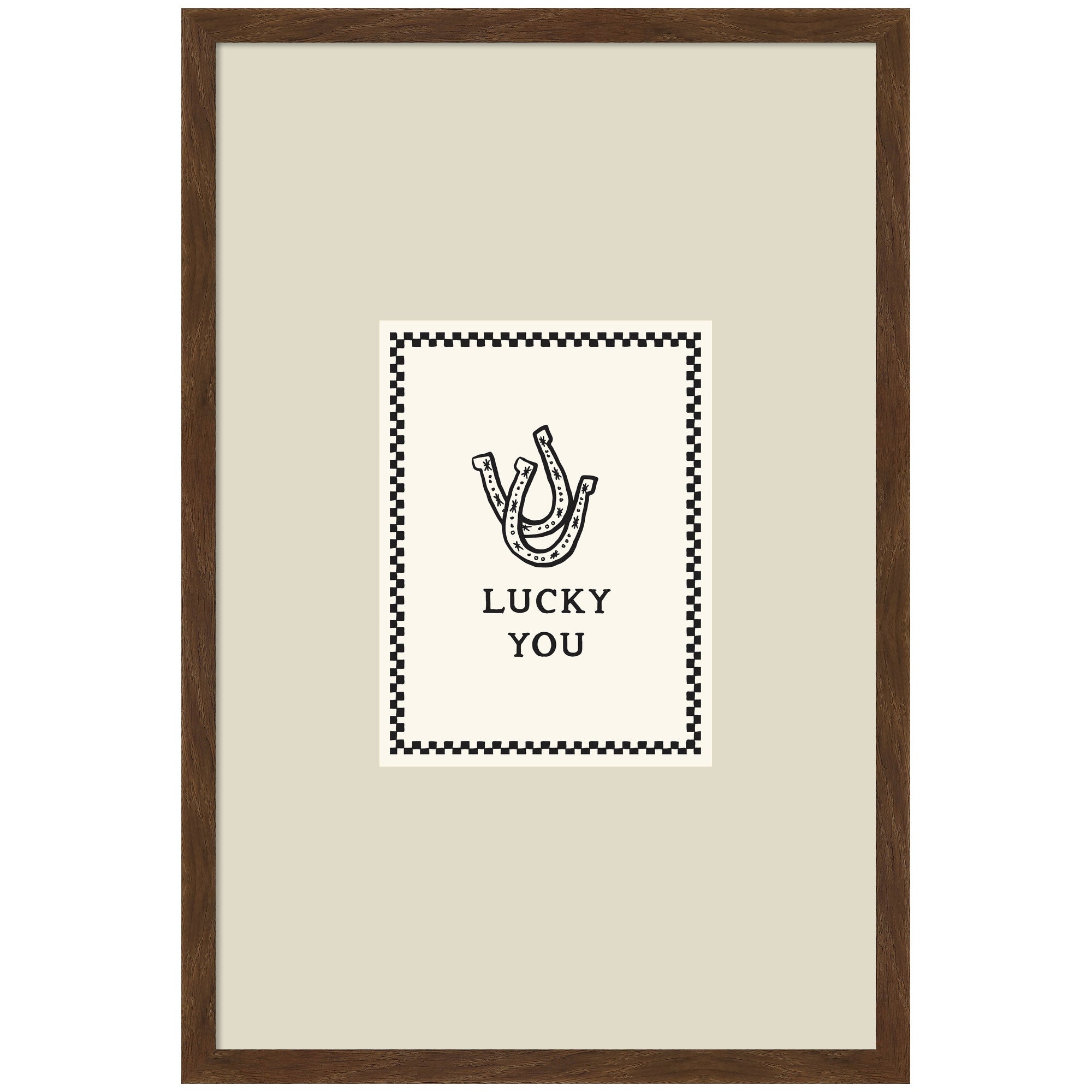 Lucky You Checkerboard Print, Hand Drawn Western Horseshoe Art, Cool Wall Art Motivational Poster II by Lucky Guava Framed Wall Art Print