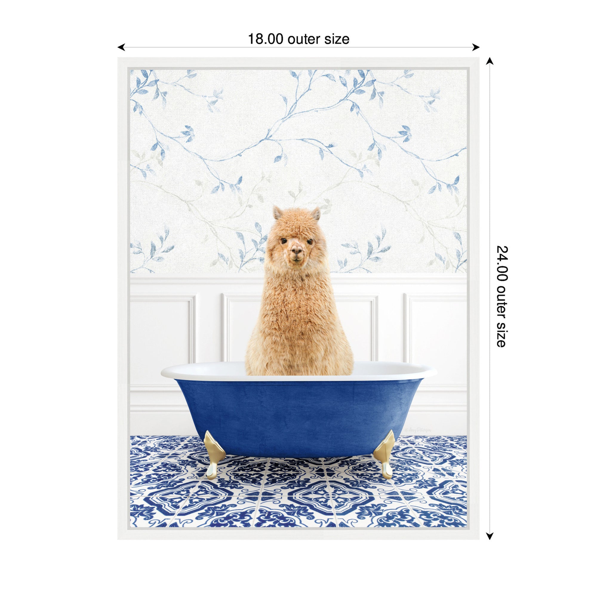 Sylvie Alpaca in Eclectic Blue Bathtub Framed Canvas by Amy Peterson