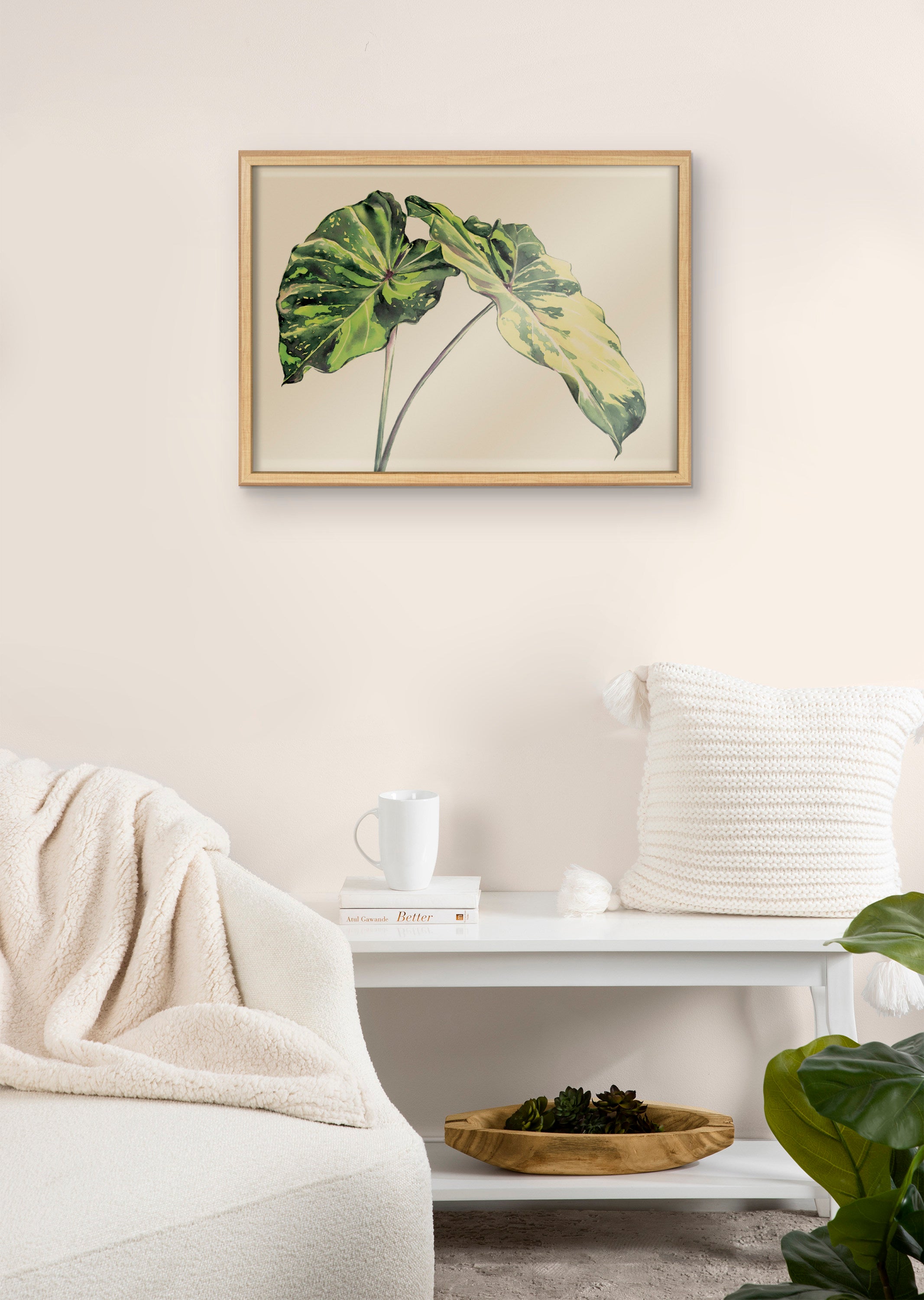 Blake Spotted Leaves Neutral Framed Printed Glass by Emily Marie Watercolors