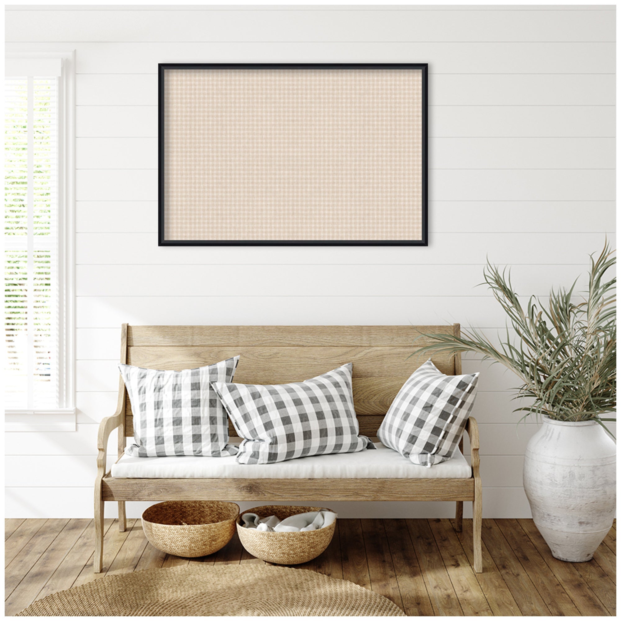 Framed Fabric Pinboard Mini Gingham Neutral Linen Wall Organization