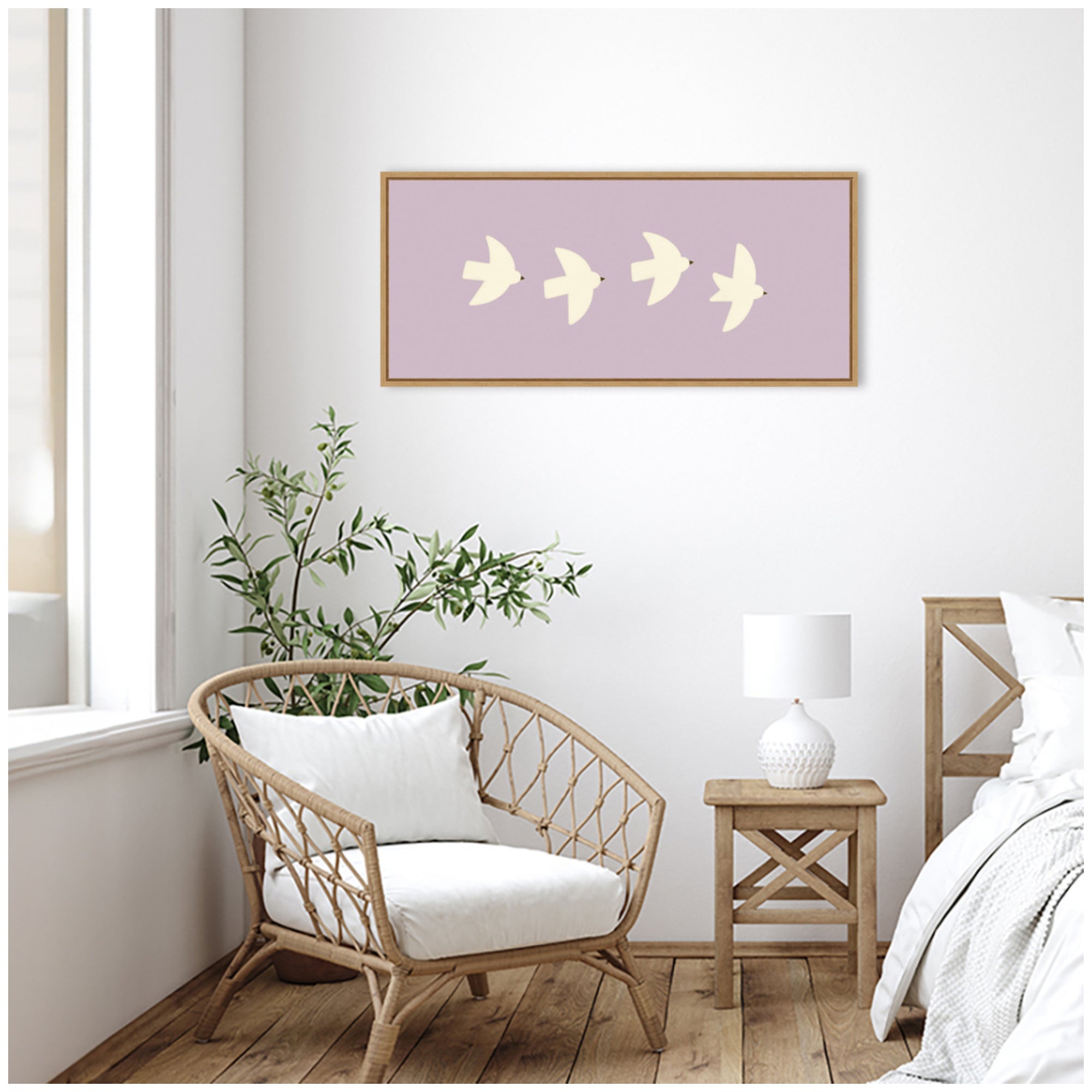 Minimalist Birds Panel 3 Light Purple by Laura Moss Framed Canvas Wall Art Print