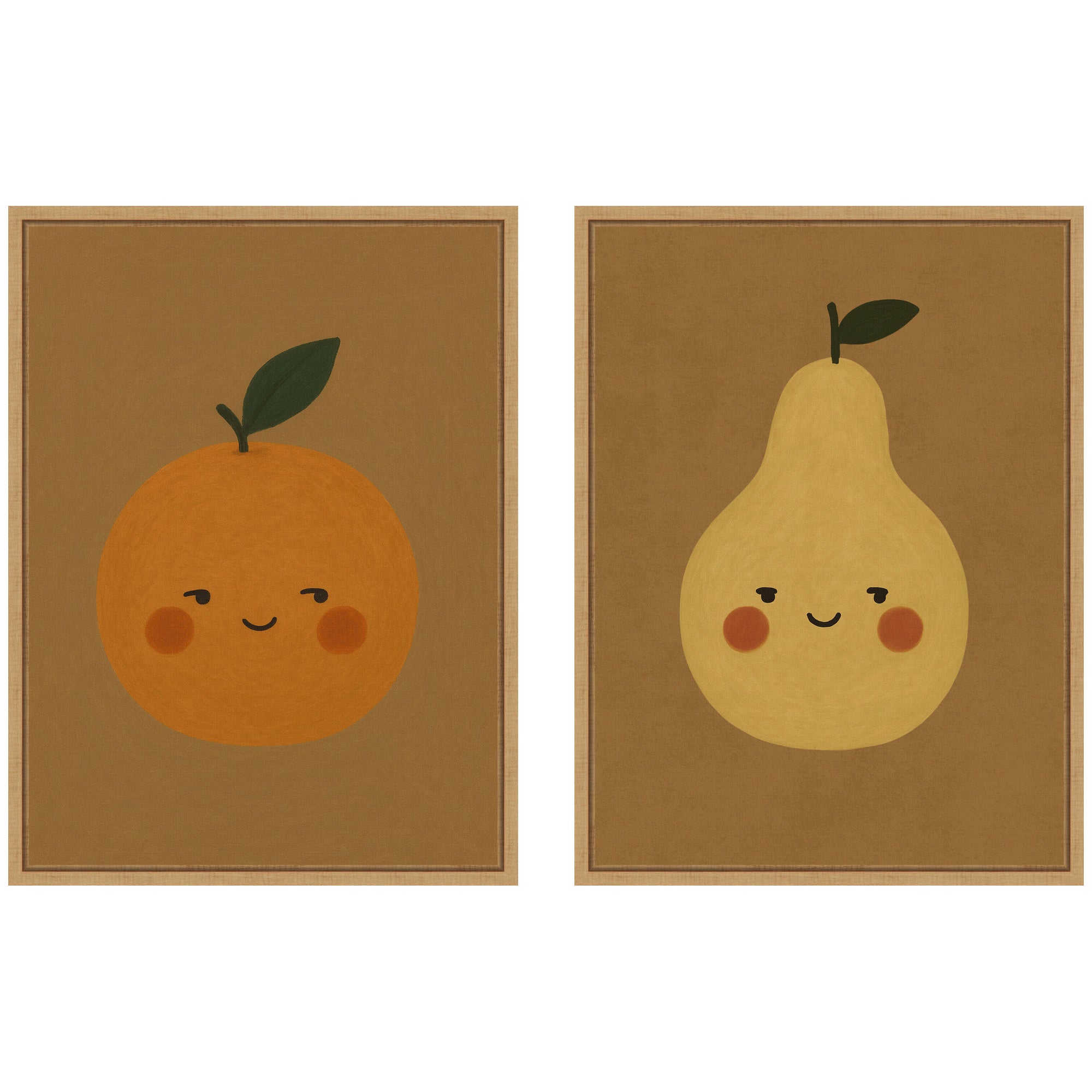 Vintage Smiling Pear & Orange 2 Piece Framed Canvas Wall Art Set by Laura Moss