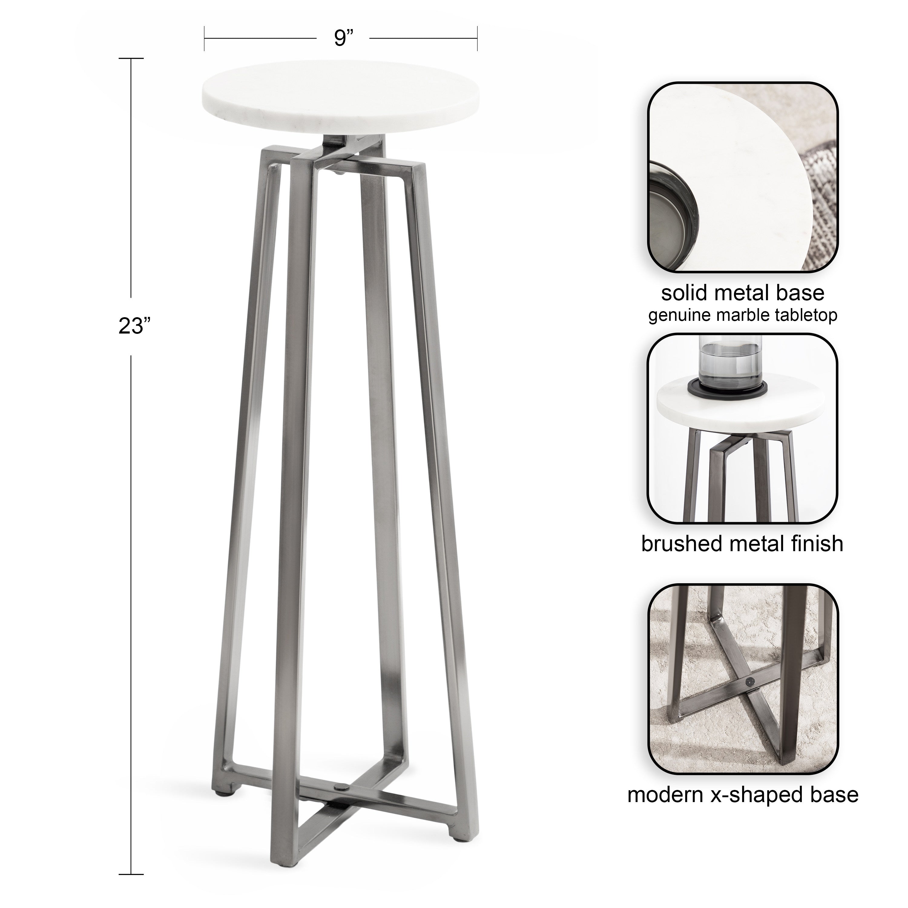 Drink Table White Pewter 9x9x23 2