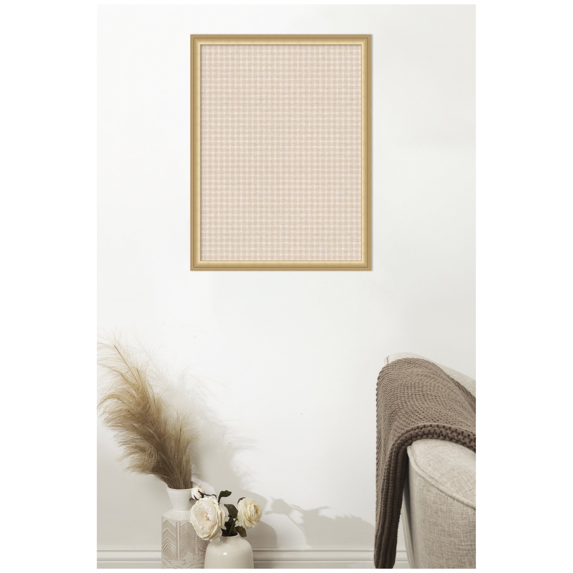 Framed Fabric Pinboard Mini Gingham Neutral Linen Wall Organization