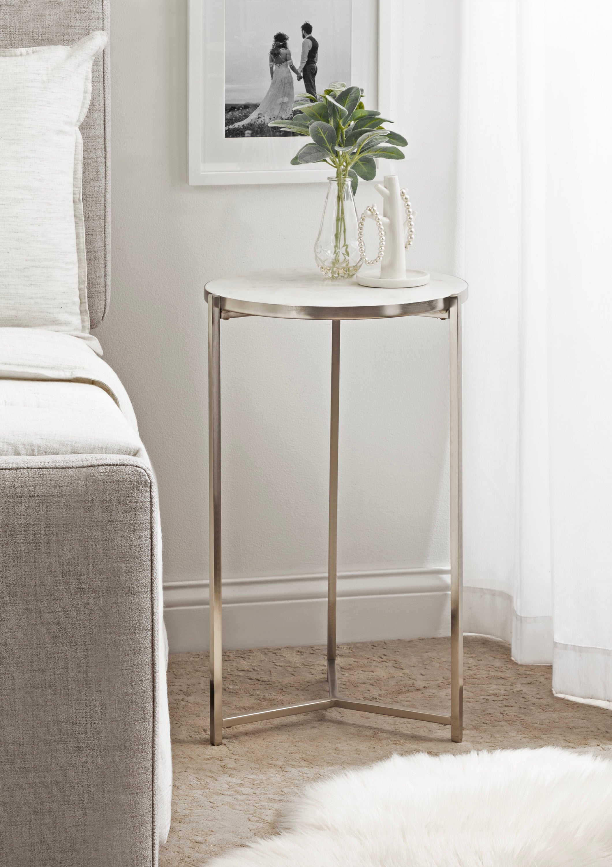 Side Table White Silver 15x15x24 6