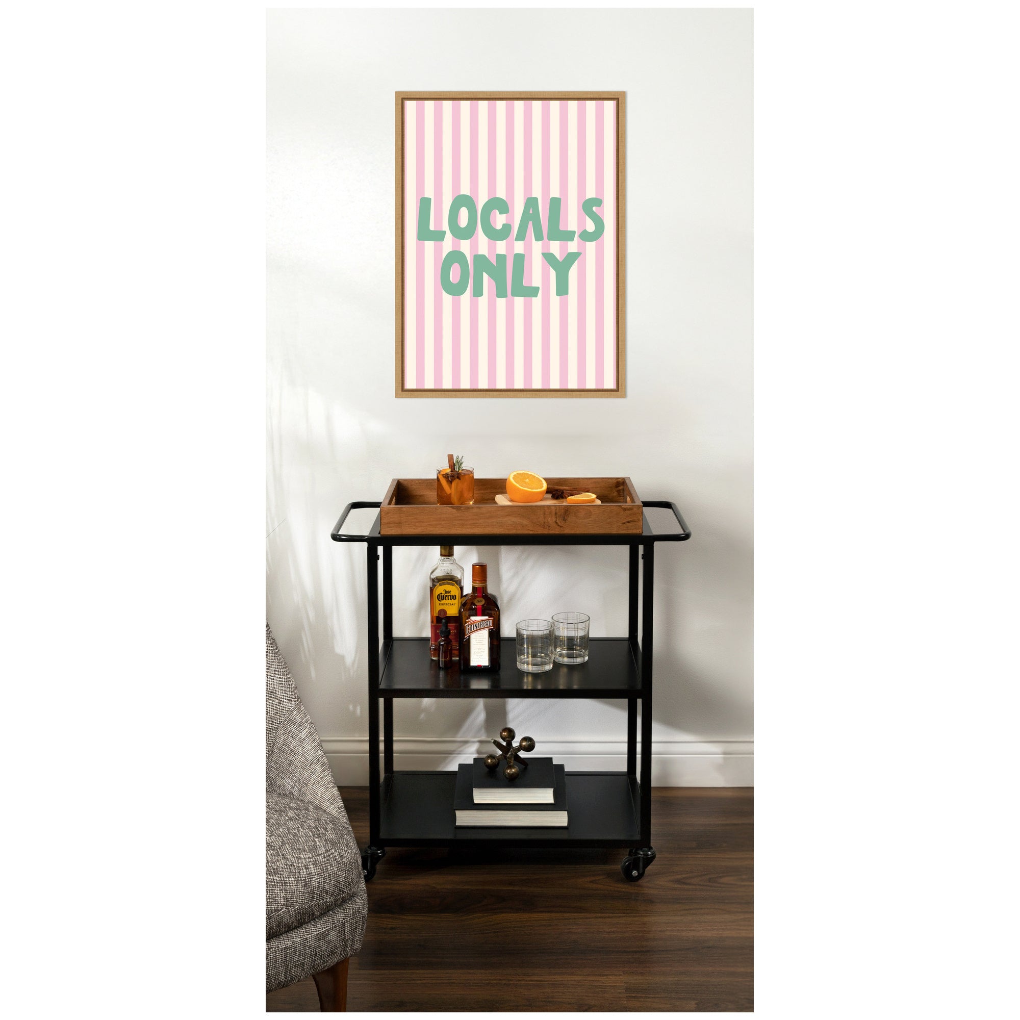 Locals Only Green and Pink Stripes by Megan Ryan Framed Canvas Wall Art Print
