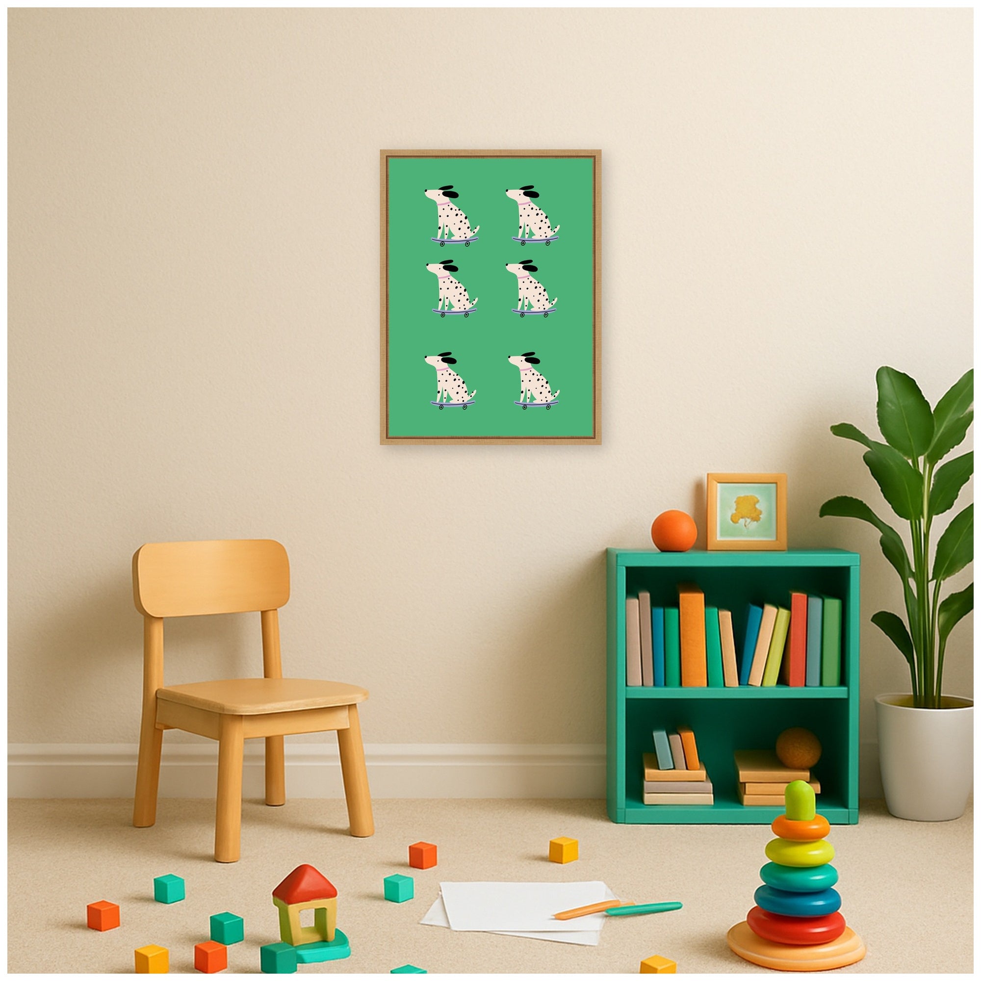 Skating Dogs by Laura Moss Framed Canvas Wall Art Print
