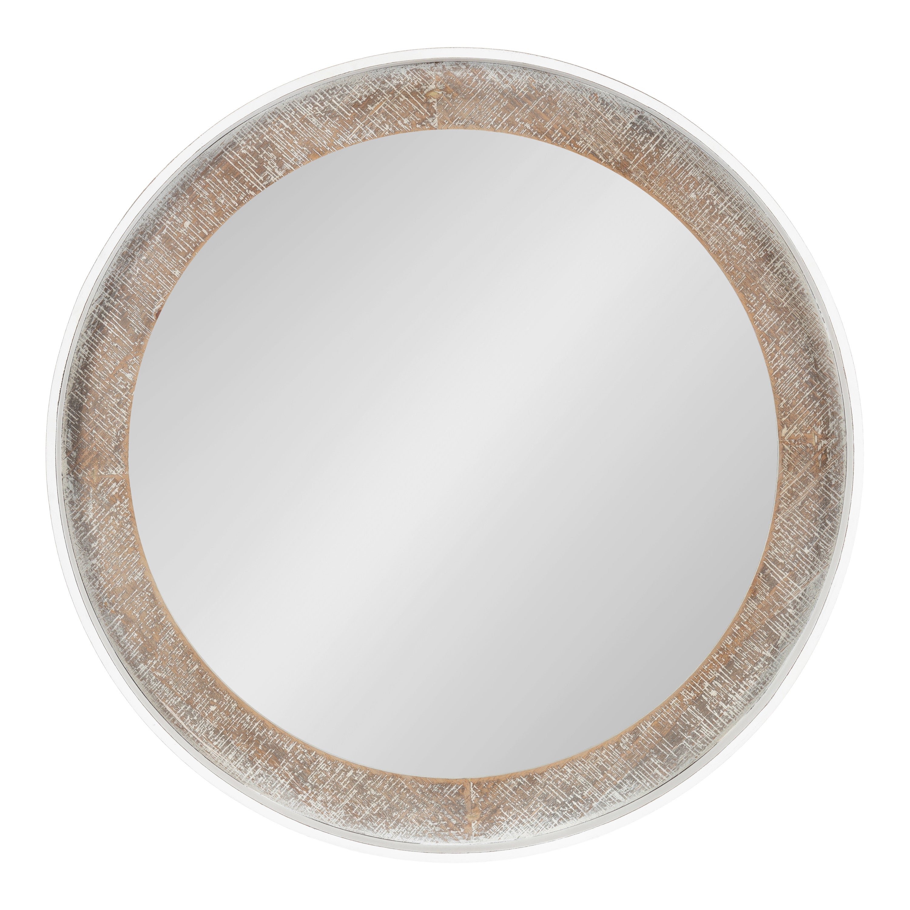 Round Mirror Rustic Brown White 26x26 5