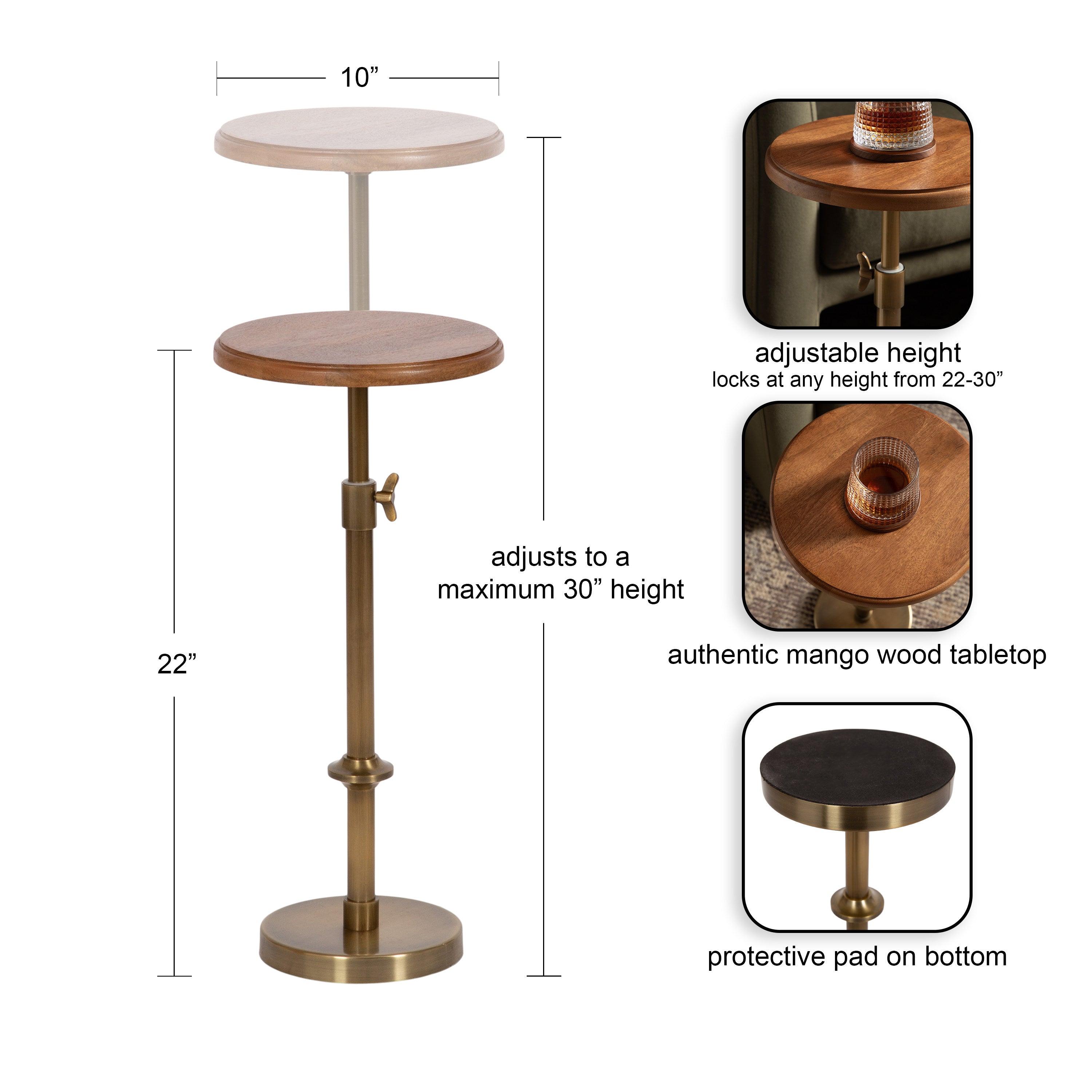Drink Table Walnut Brown Gold 10x10x30 2