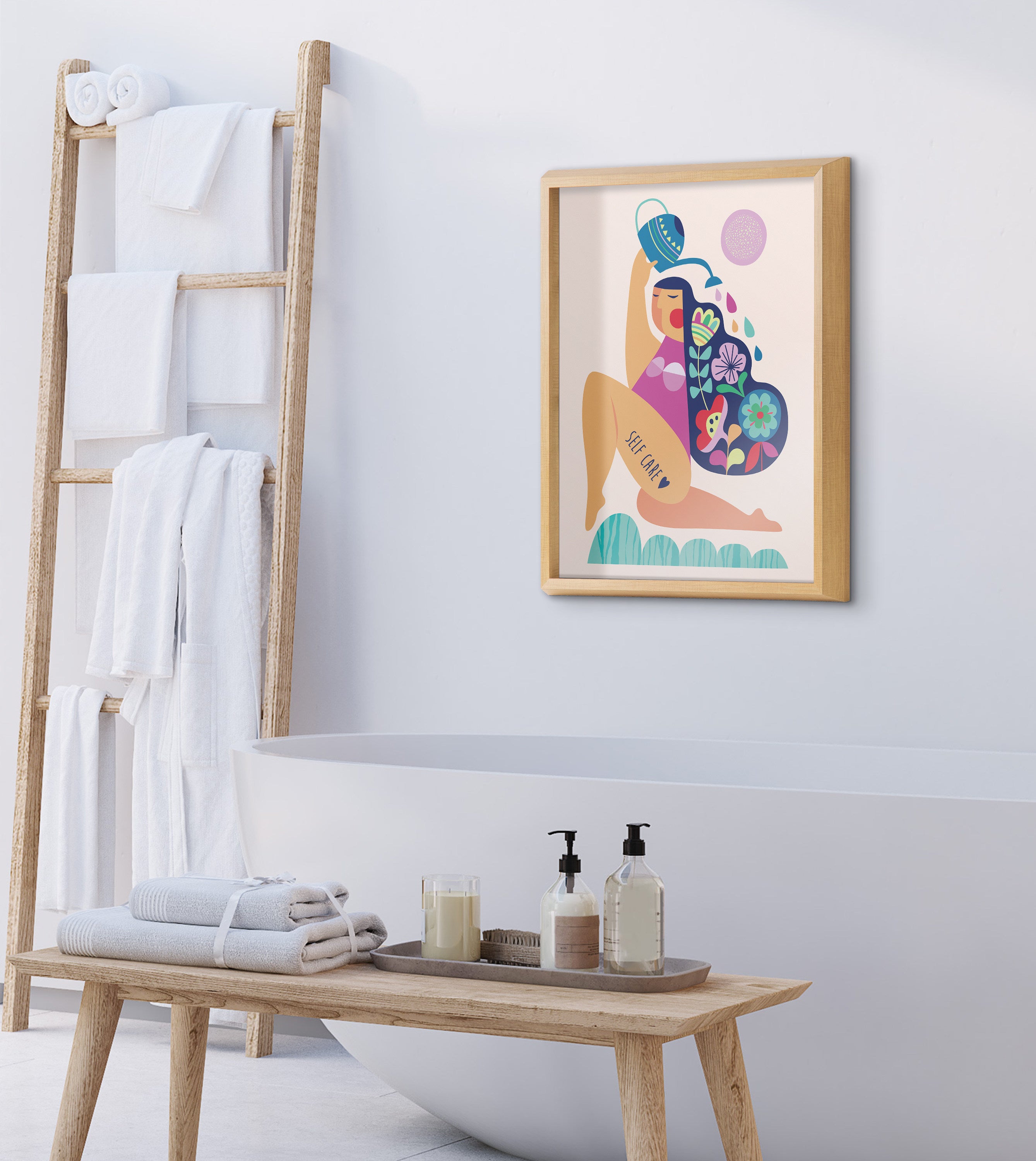 Blake Mid Century Modern Self Care Framed Printed Glass by Rachel Lee of My Dream Wall