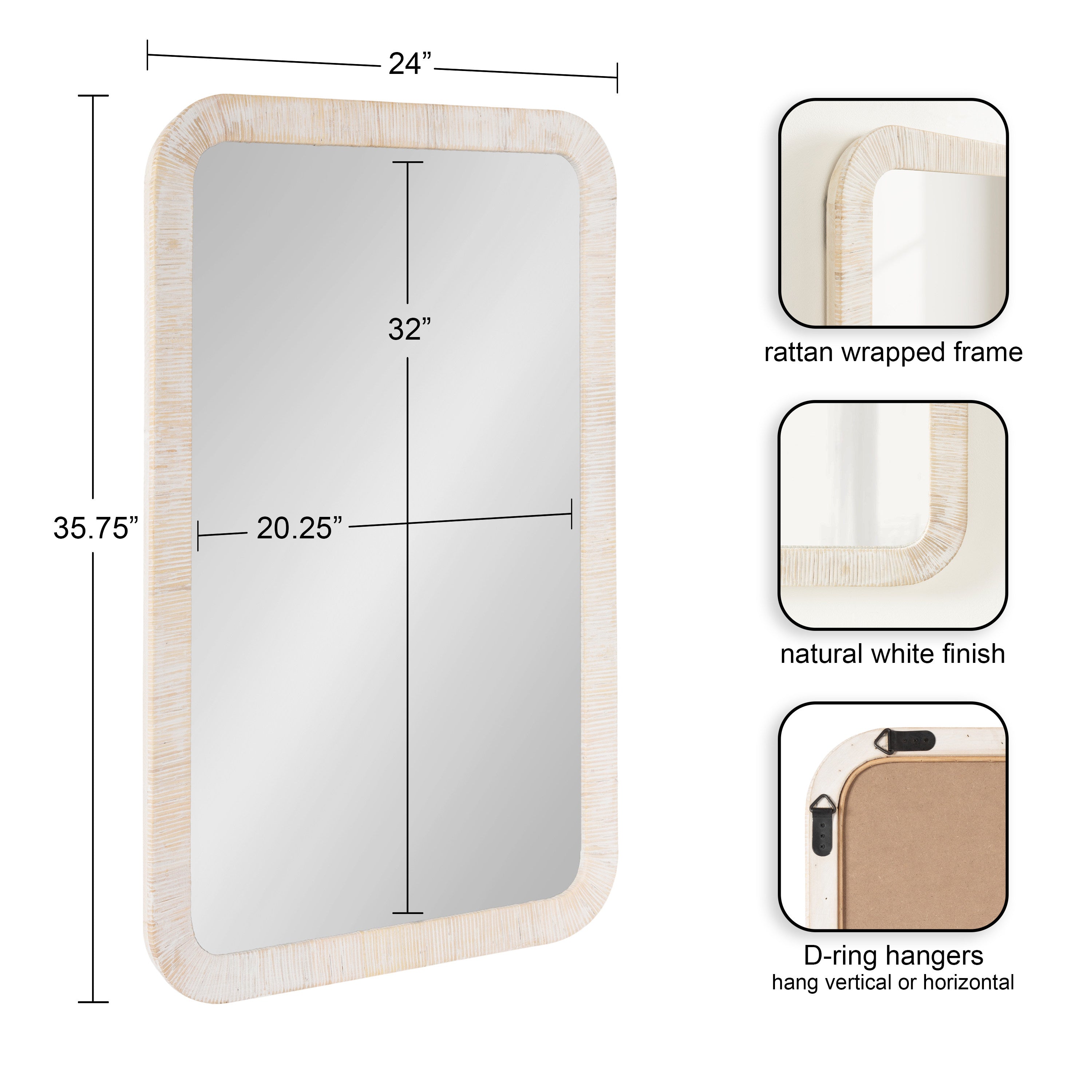 Rectangle Mirror 24x36 White 2
