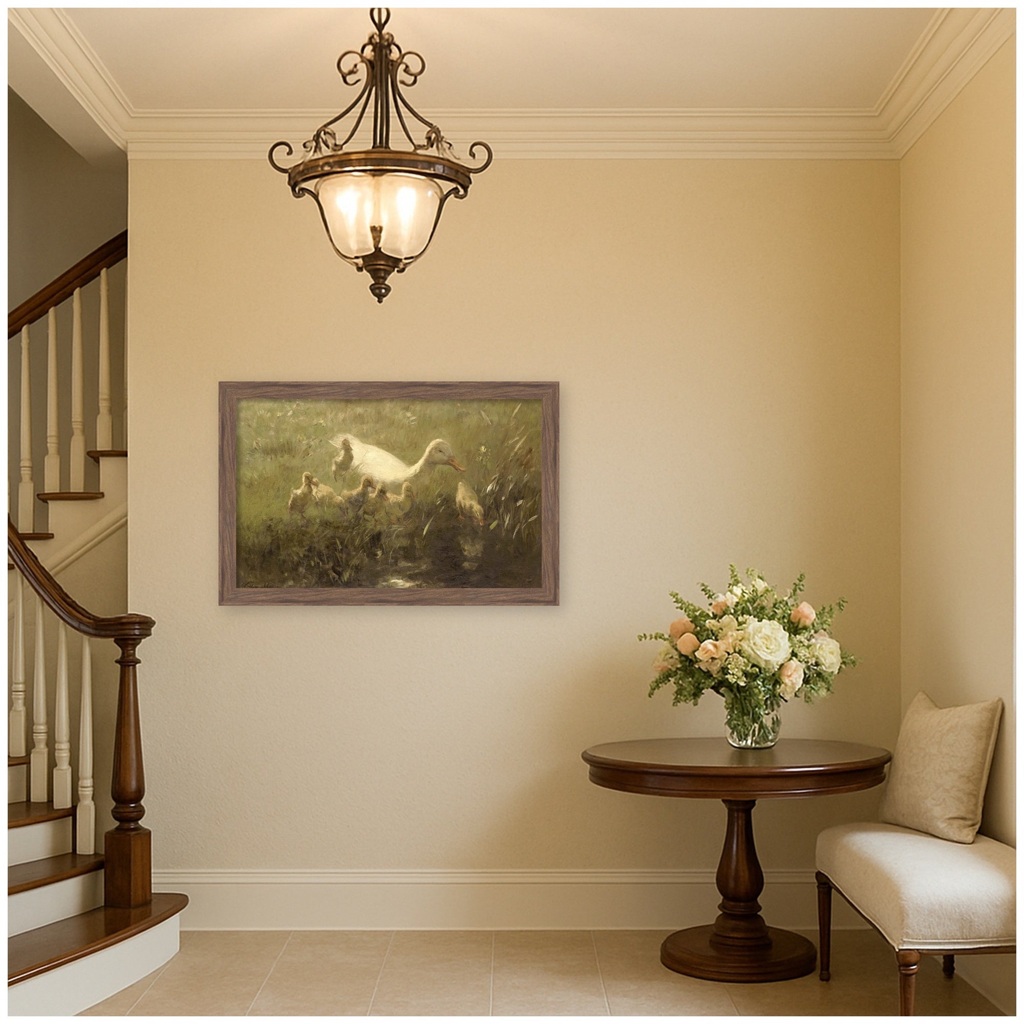 Witte end met kiekens 1910 Willem Maris by Nostalgia Prints Framed Mounted Canvas Wall Art Print