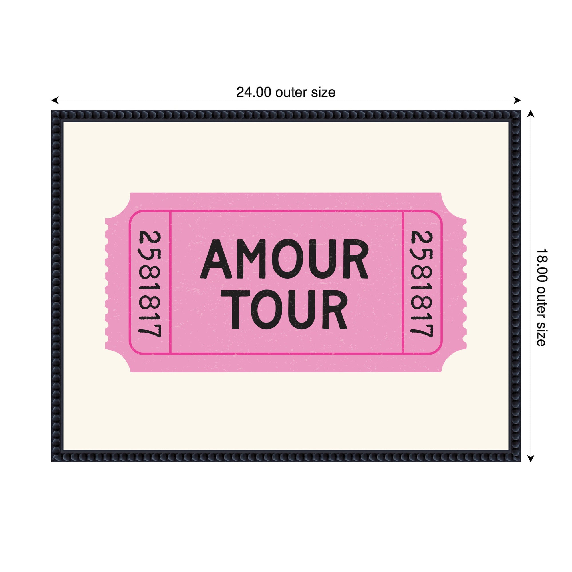 Pink Poster Retro Ticket Print, Amour Tour Dopamine Decor, Girly Wall Art, Trendy French Poster by Lucky Guava Framed Canvas Wall Art Print